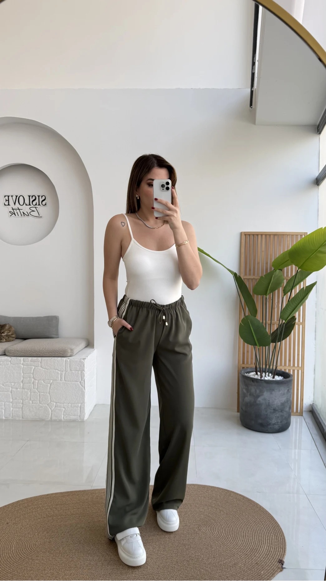 Şerit Detaylı Beli Lastikli Pantolon - Haki - Kod: 51294