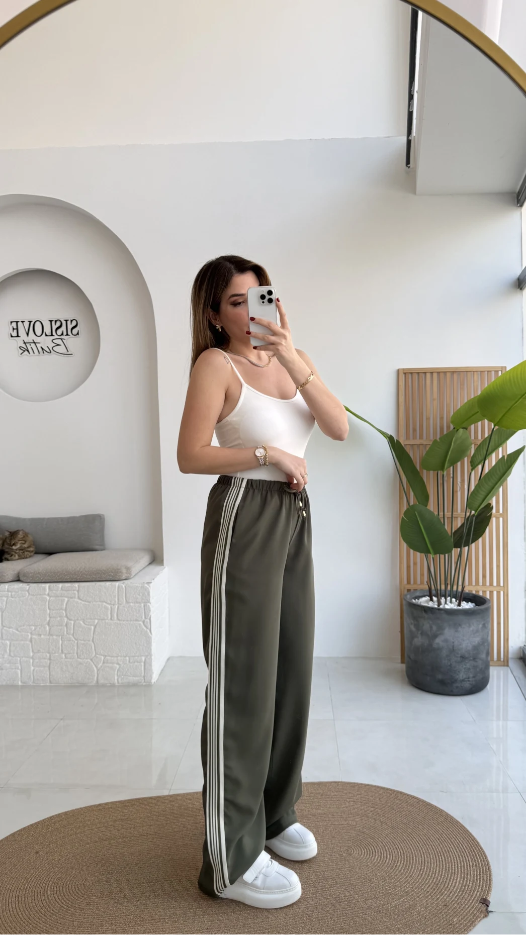 Şerit Detaylı Beli Lastikli Pantolon - Haki - Kod: 51294