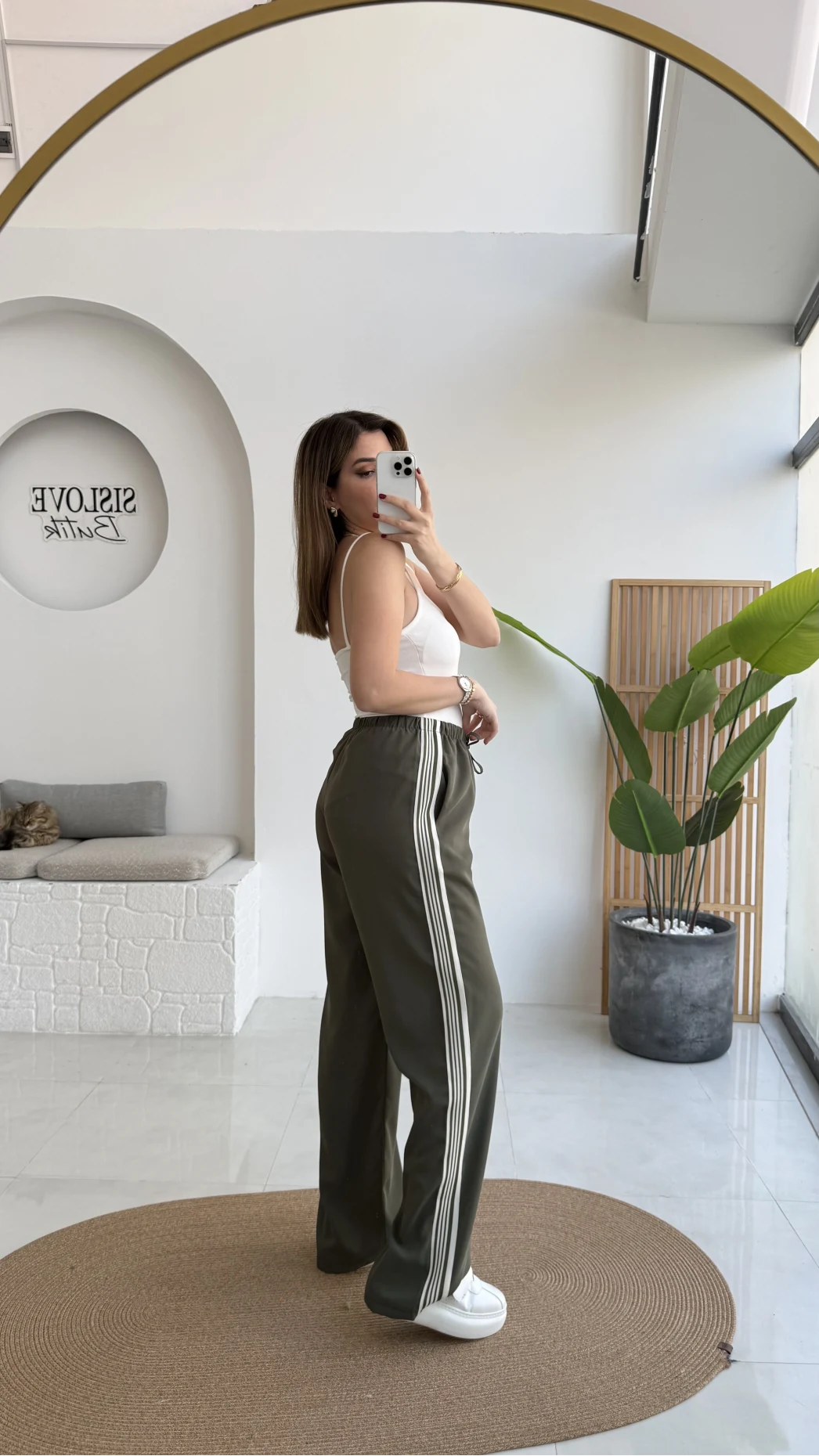 Şerit Detaylı Beli Lastikli Pantolon - Haki - Kod: 51294