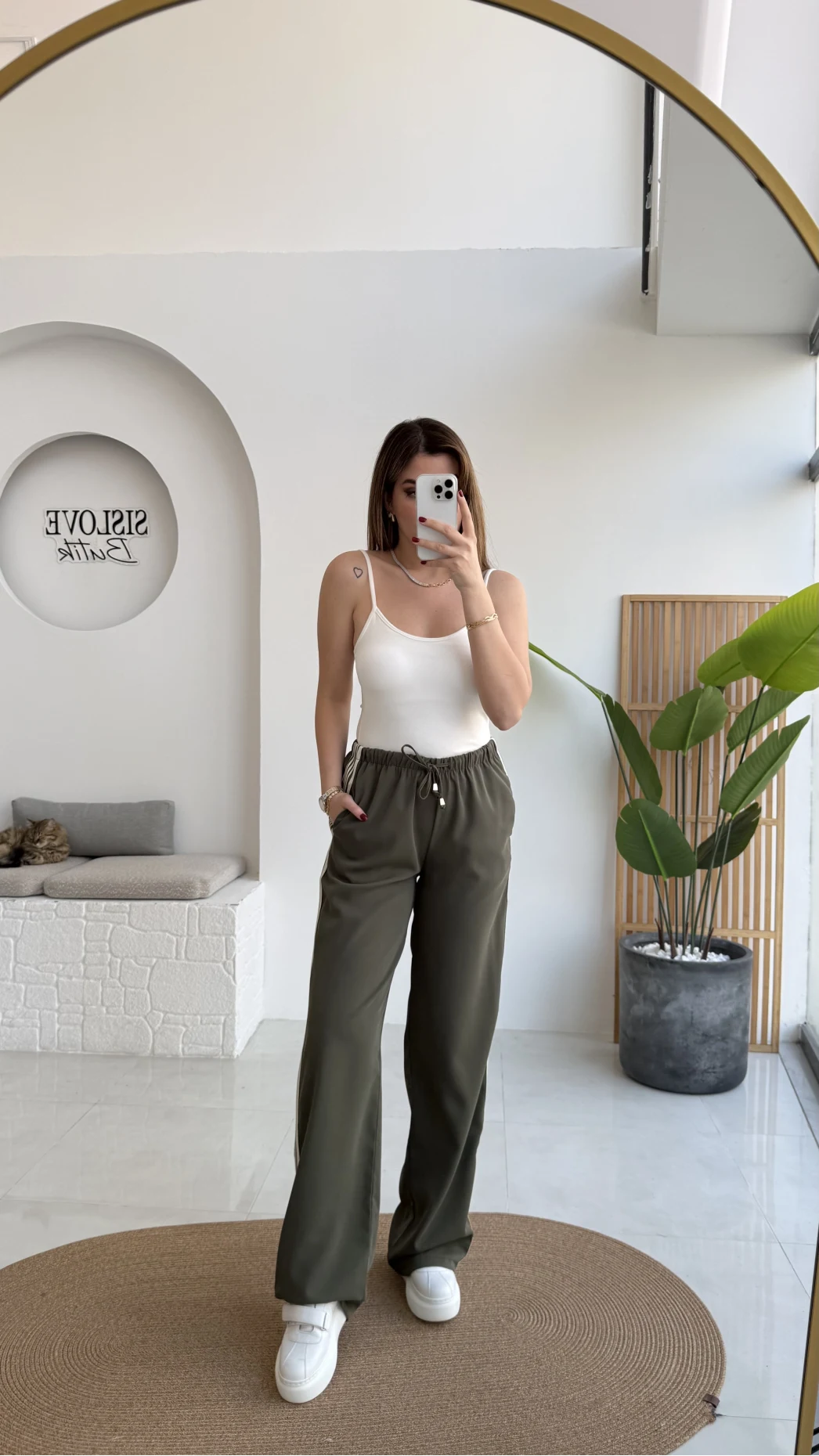 Şerit Detaylı Beli Lastikli Pantolon - Haki - Kod: 51294