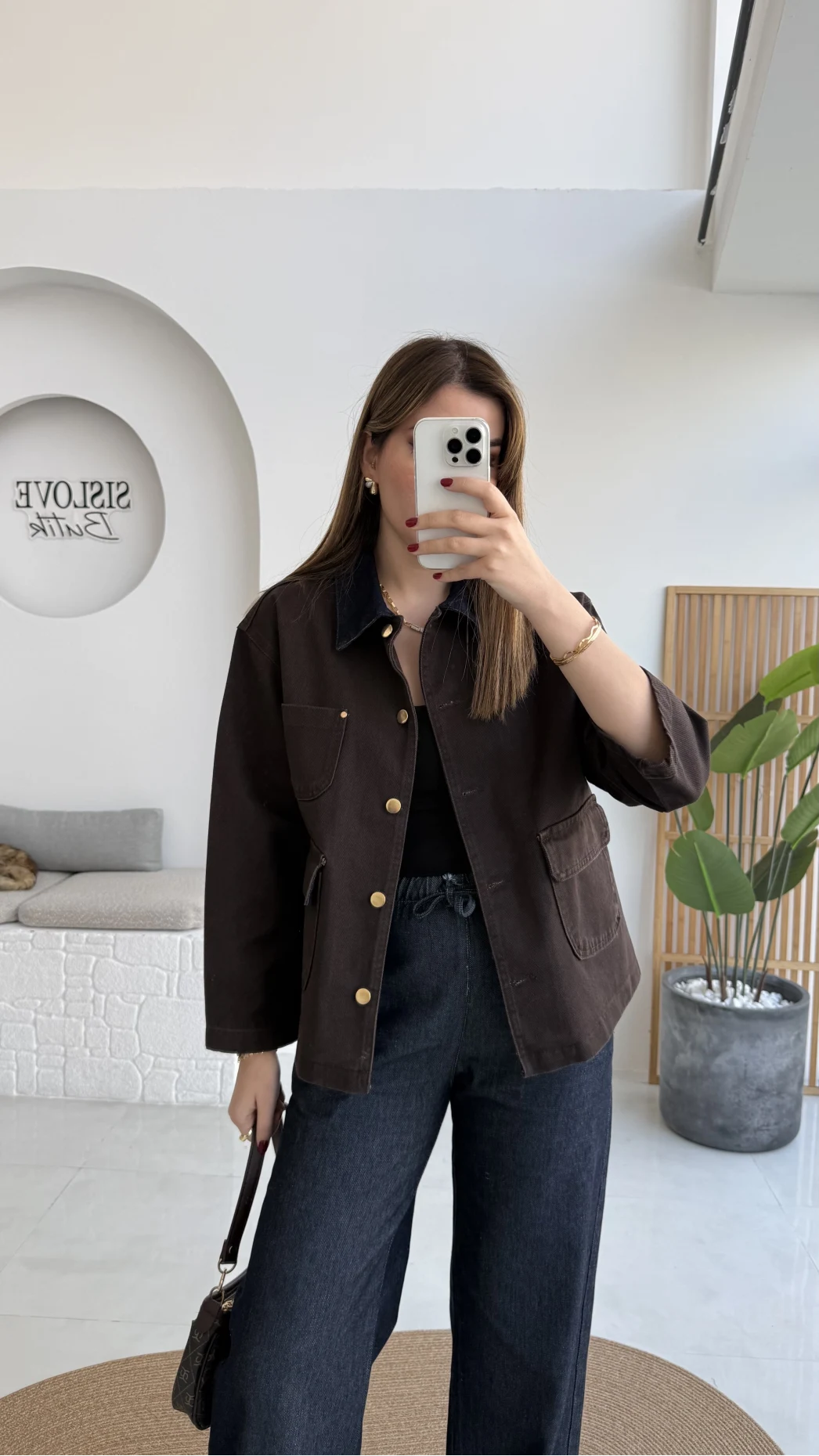 Blondie Düğmeli Denim Ceket - Acı Kahve - Kod: 2050