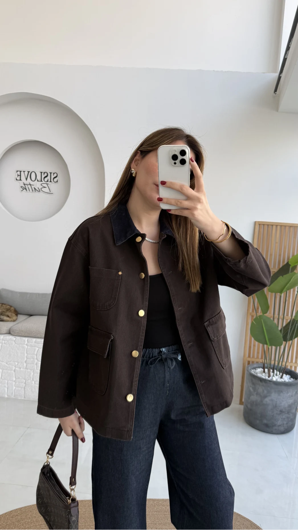 Blondie Düğmeli Denim Ceket - Acı Kahve - Kod: 2050