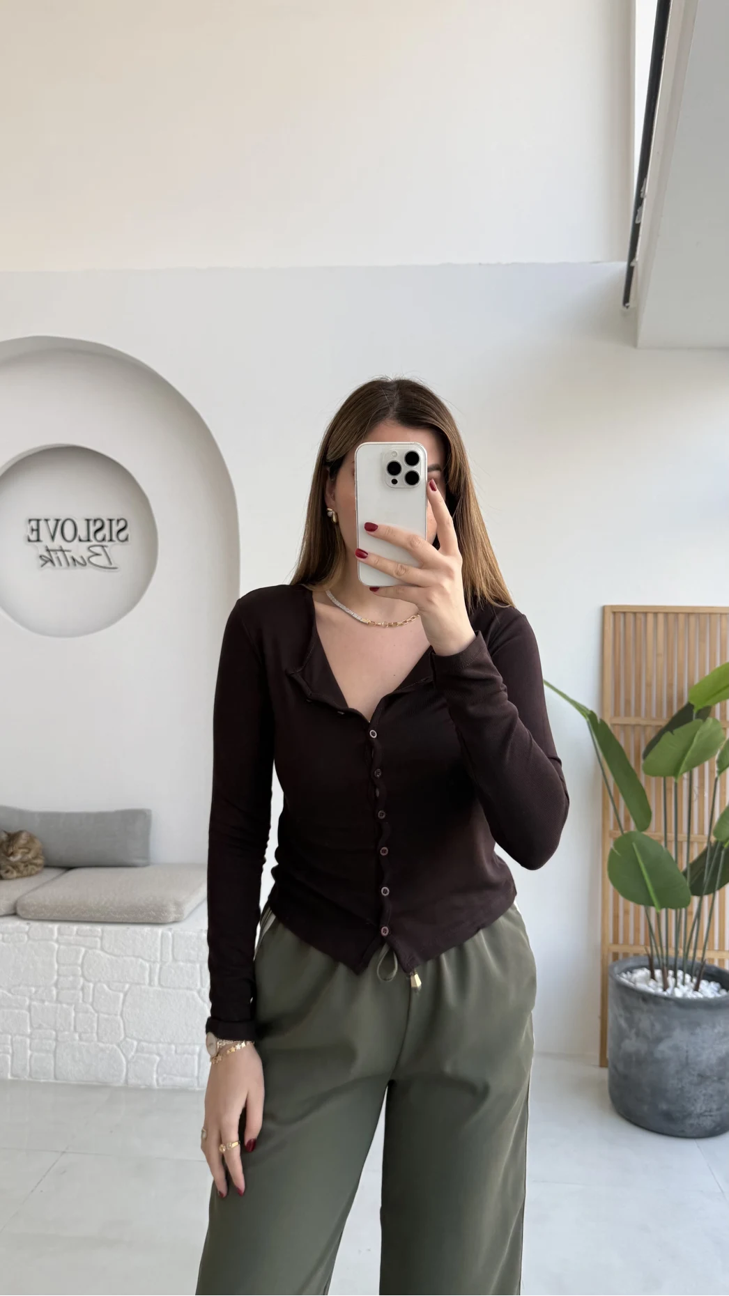 Ella Düğmeli Uzun Triko Hırka - Kahverengi