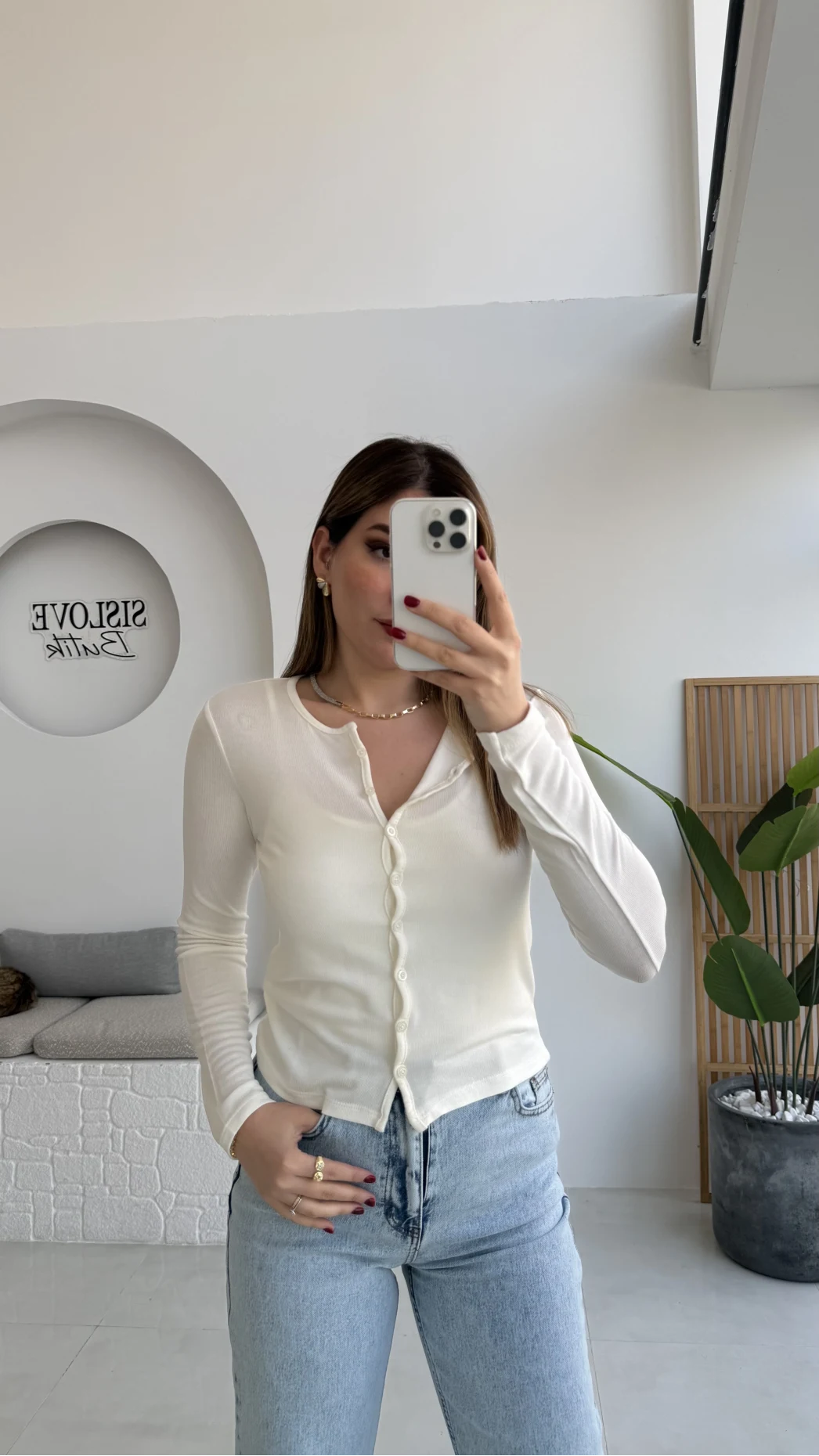 Ella Düğmeli Uzun Triko Hırka - Ekru