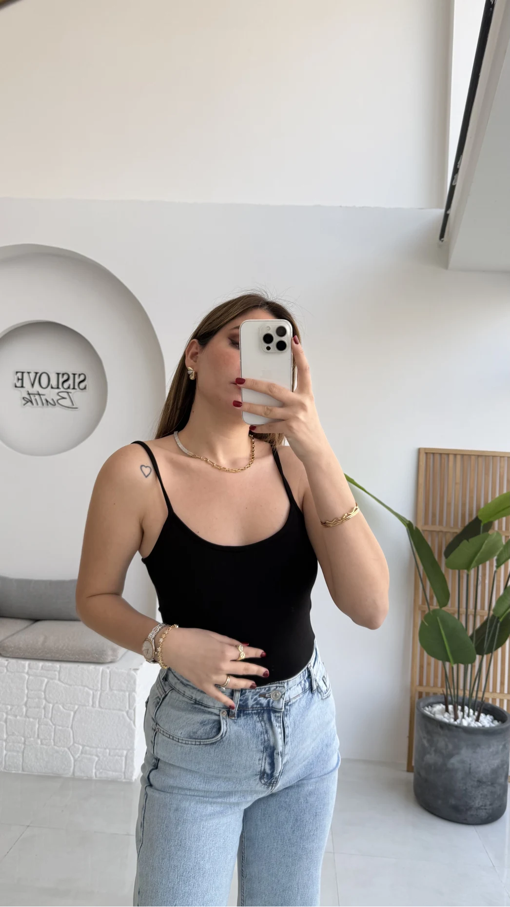 Uzun Göğüs Pedli İnce Askılı Body - Siyah