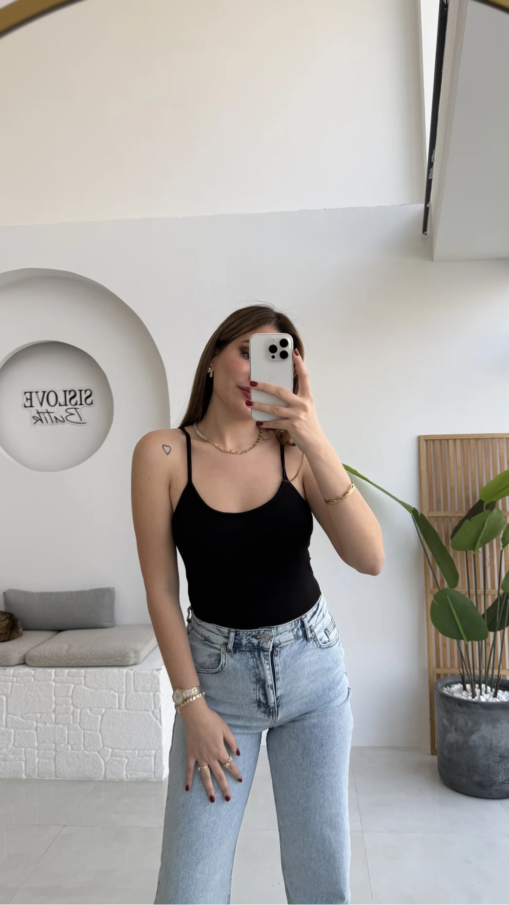 Uzun Göğüs Pedli İnce Askılı Body - Siyah