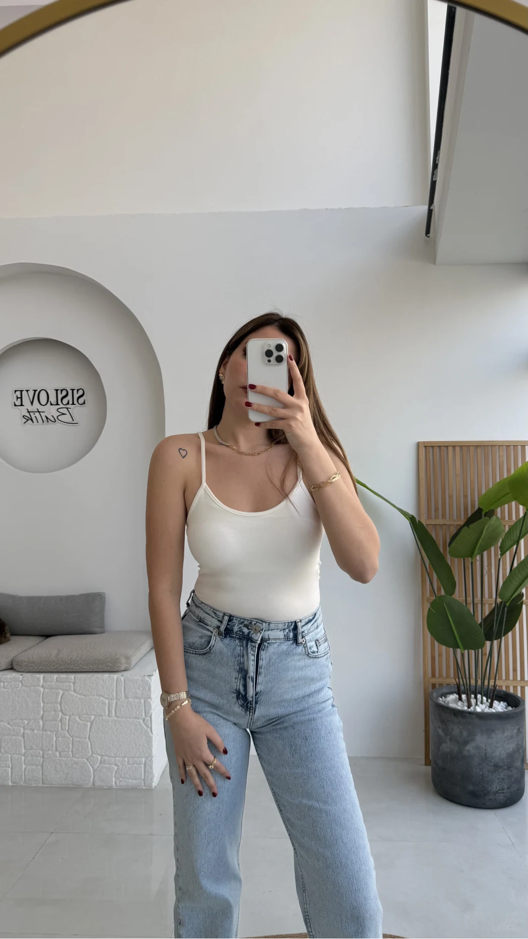 Uzun Göğüs Pedli İnce Askılı Body - Ekru