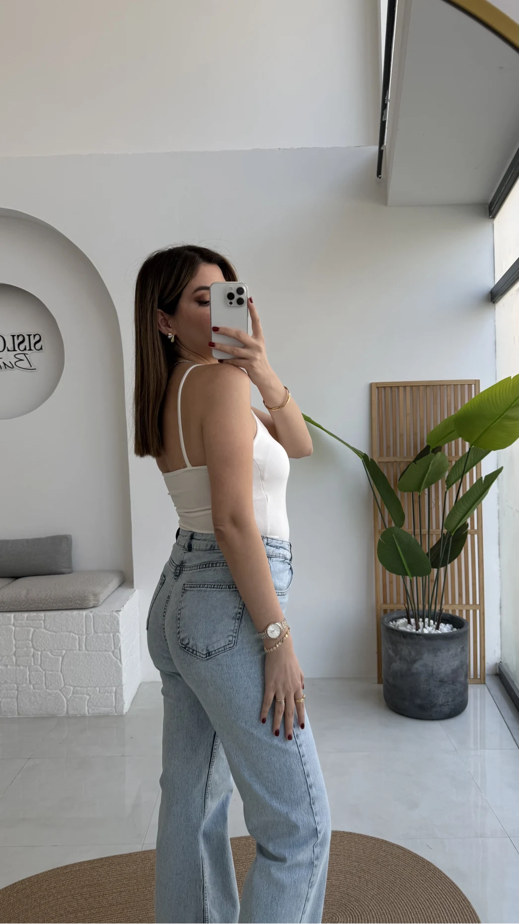 Uzun Göğüs Pedli İnce Askılı Body - Ekru