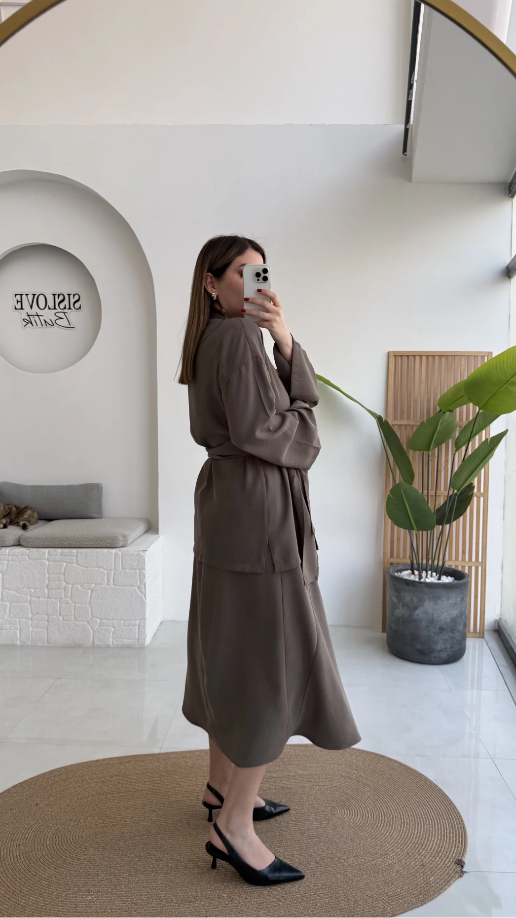 Sienna Aksesuar Kuşaklı Kimono-Etek Takım - Haki - Kod: 7047 5063