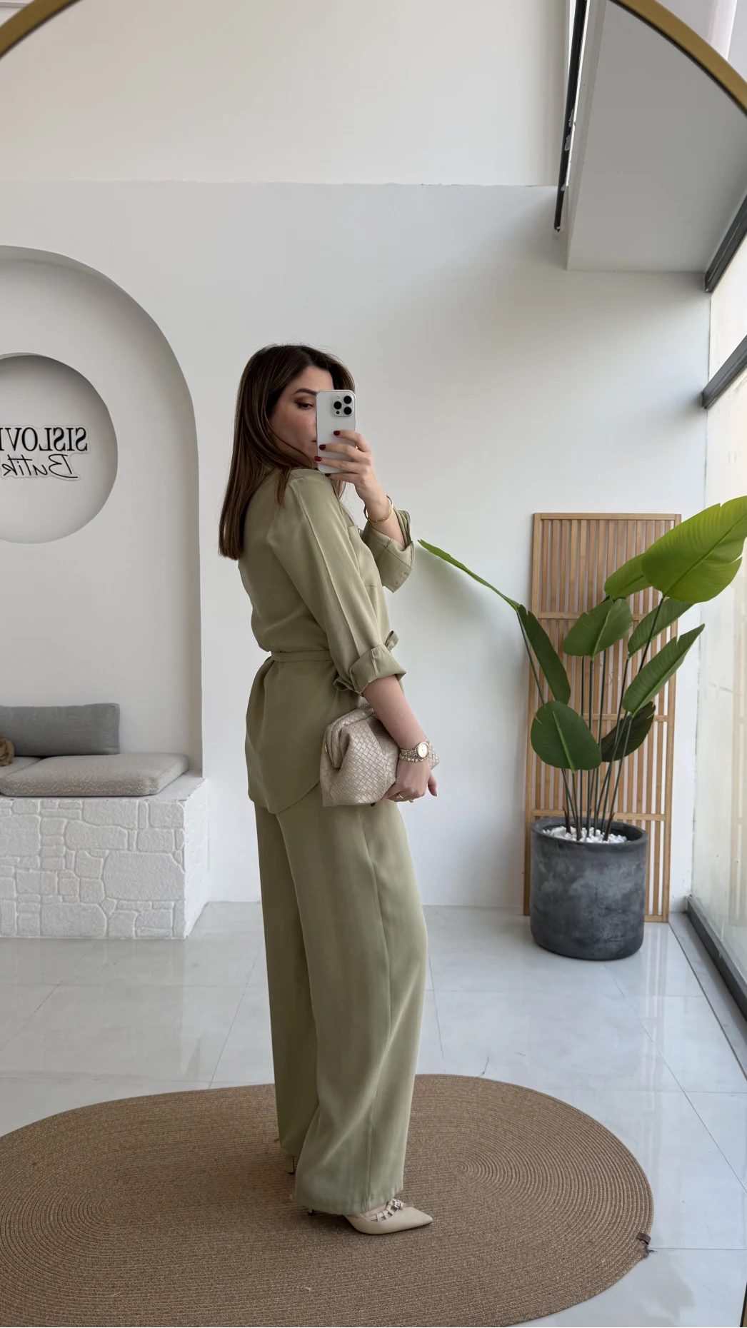 Chesley Kuşaklı Gömlek-Pantolon Takım - Açık Haki - Kod: 51280