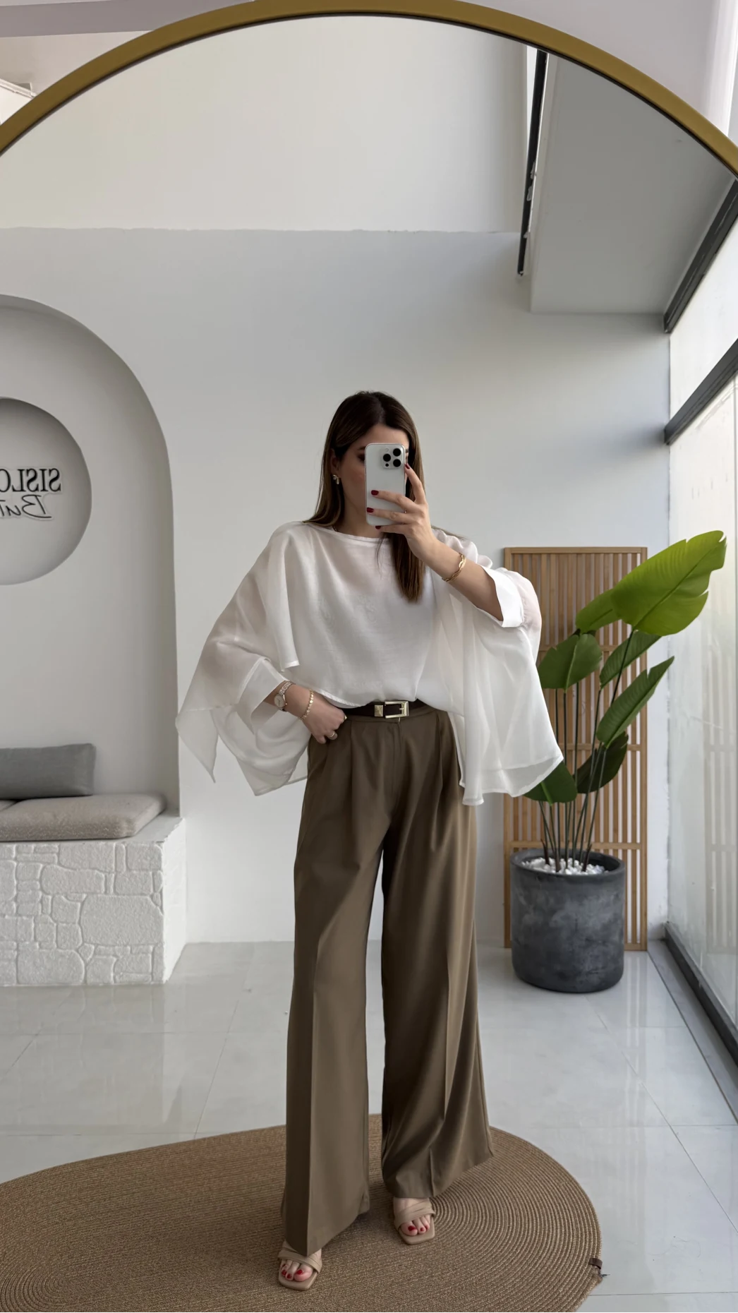 Kemerli Poliviskon Kumaş Pantolon - Karamel - Kod: 51303