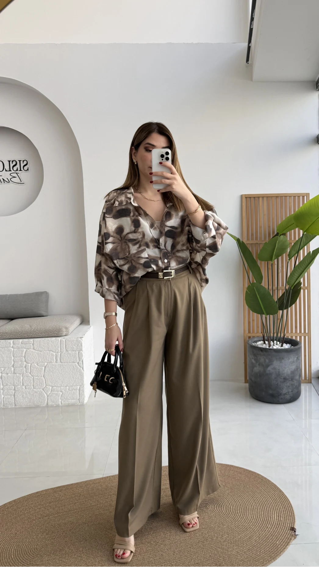 Kemerli Poliviskon Kumaş Pantolon - Karamel - Kod: 51303