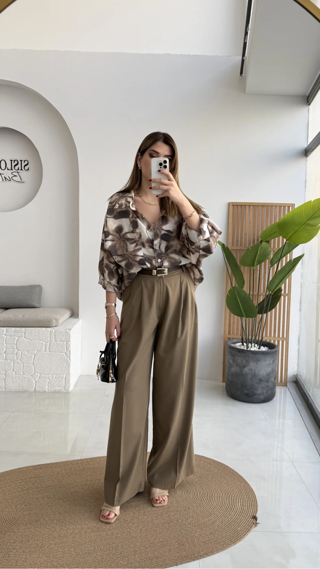 Kemerli Poliviskon Kumaş Pantolon - Karamel - Kod: 51303