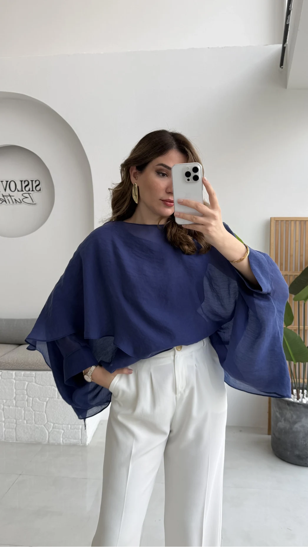 Uçuşan Pelerin Bluz - Lacivert - Kod: 5026