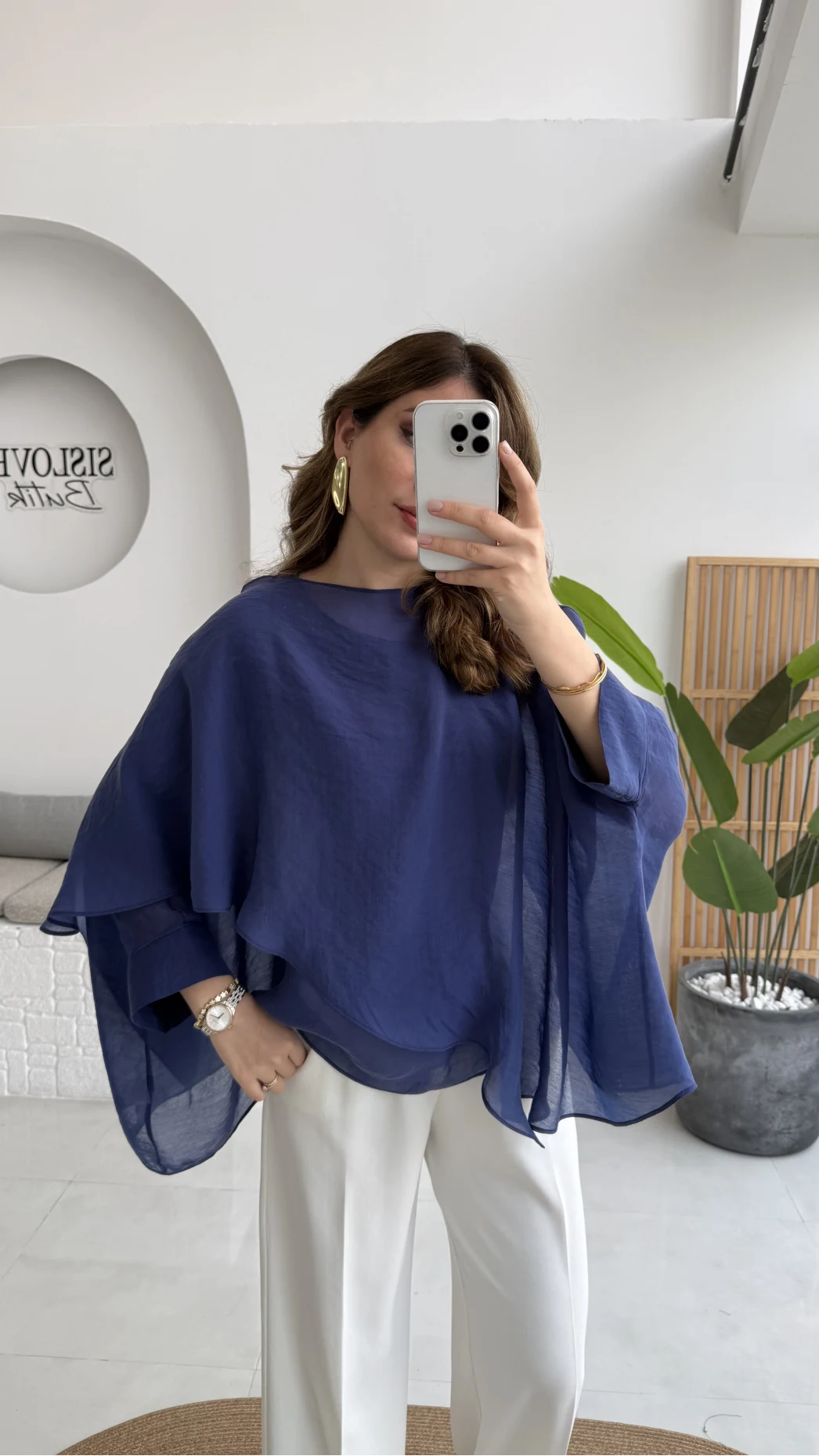 Uçuşan Pelerin Bluz - Lacivert - Kod: 5026