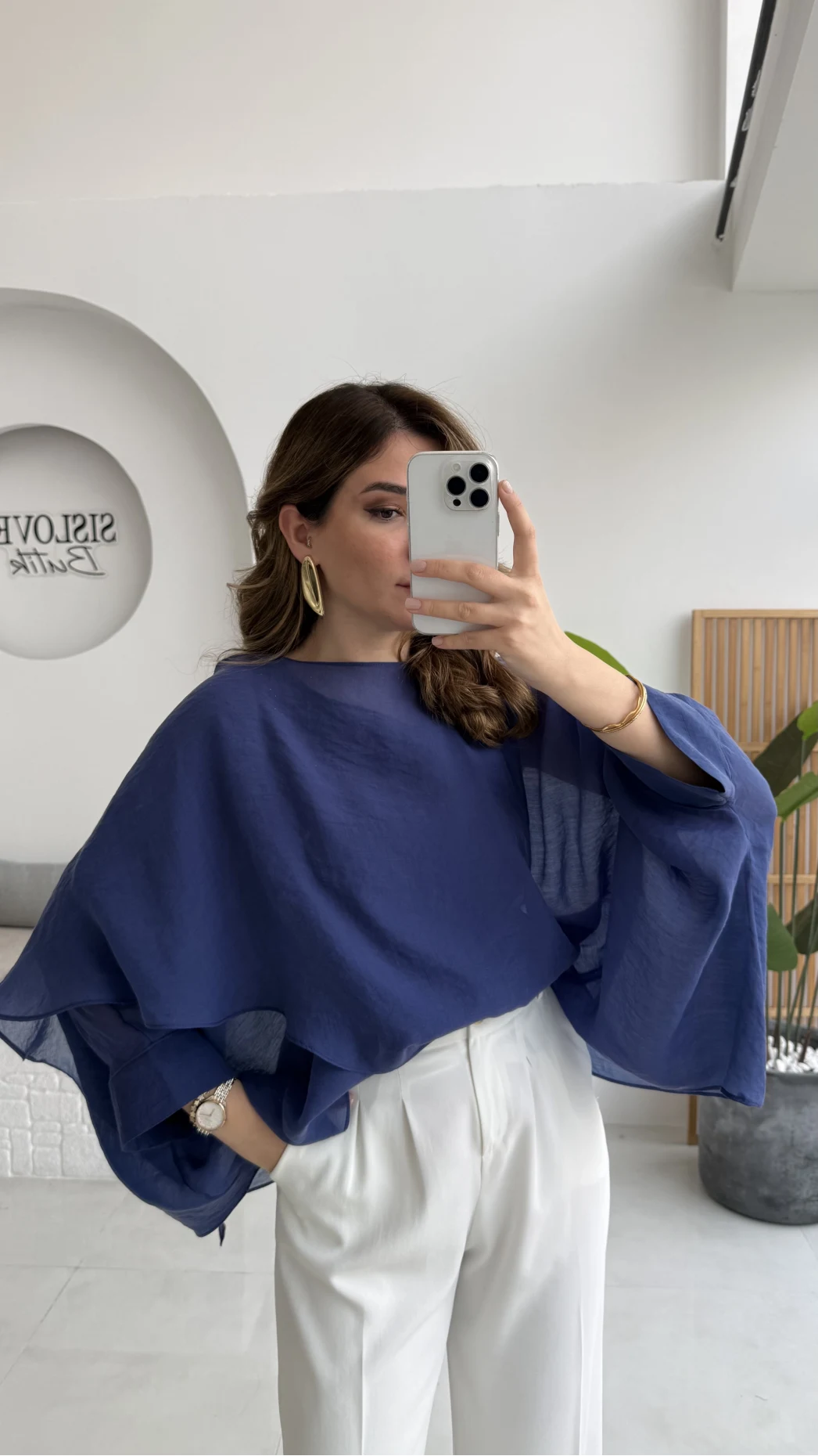 Uçuşan Pelerin Bluz - Lacivert - Kod: 5026