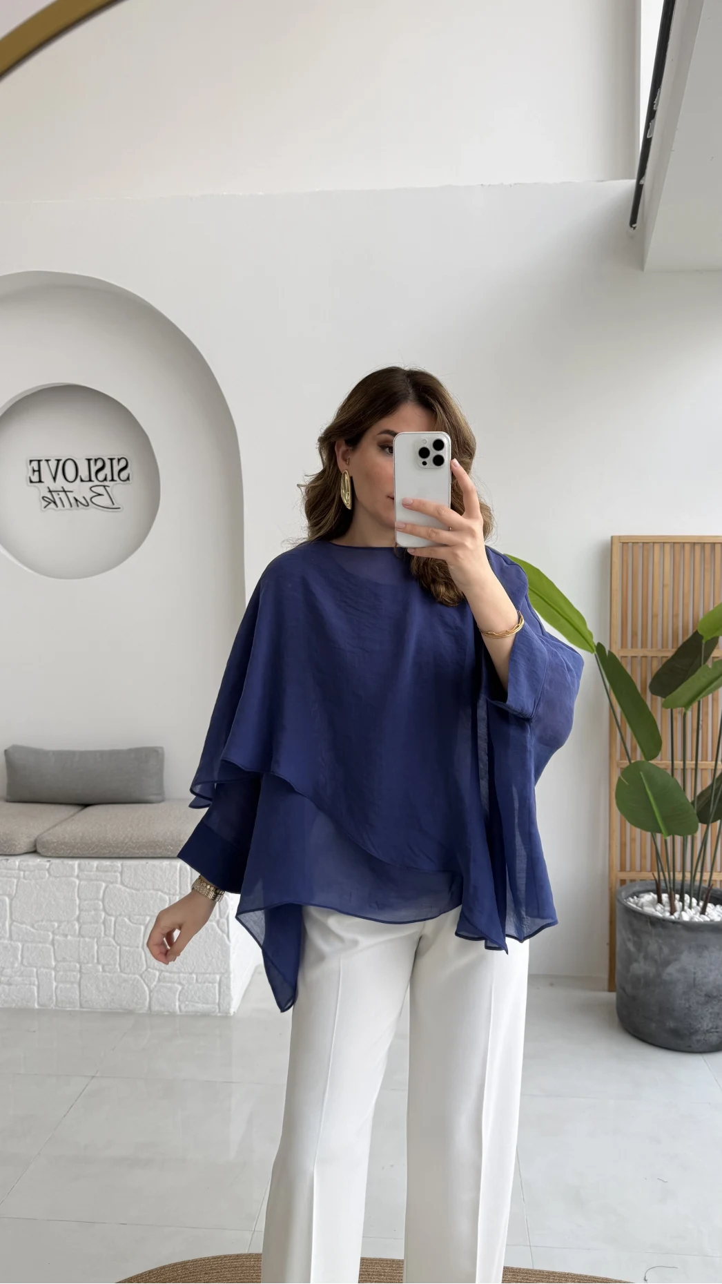 Uçuşan Pelerin Bluz - Lacivert - Kod: 5026