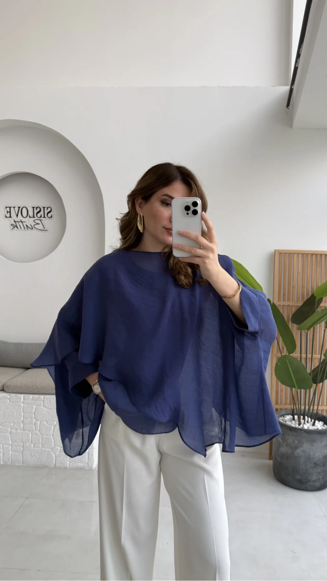 Uçuşan Pelerin Bluz - Lacivert - Kod: 5026