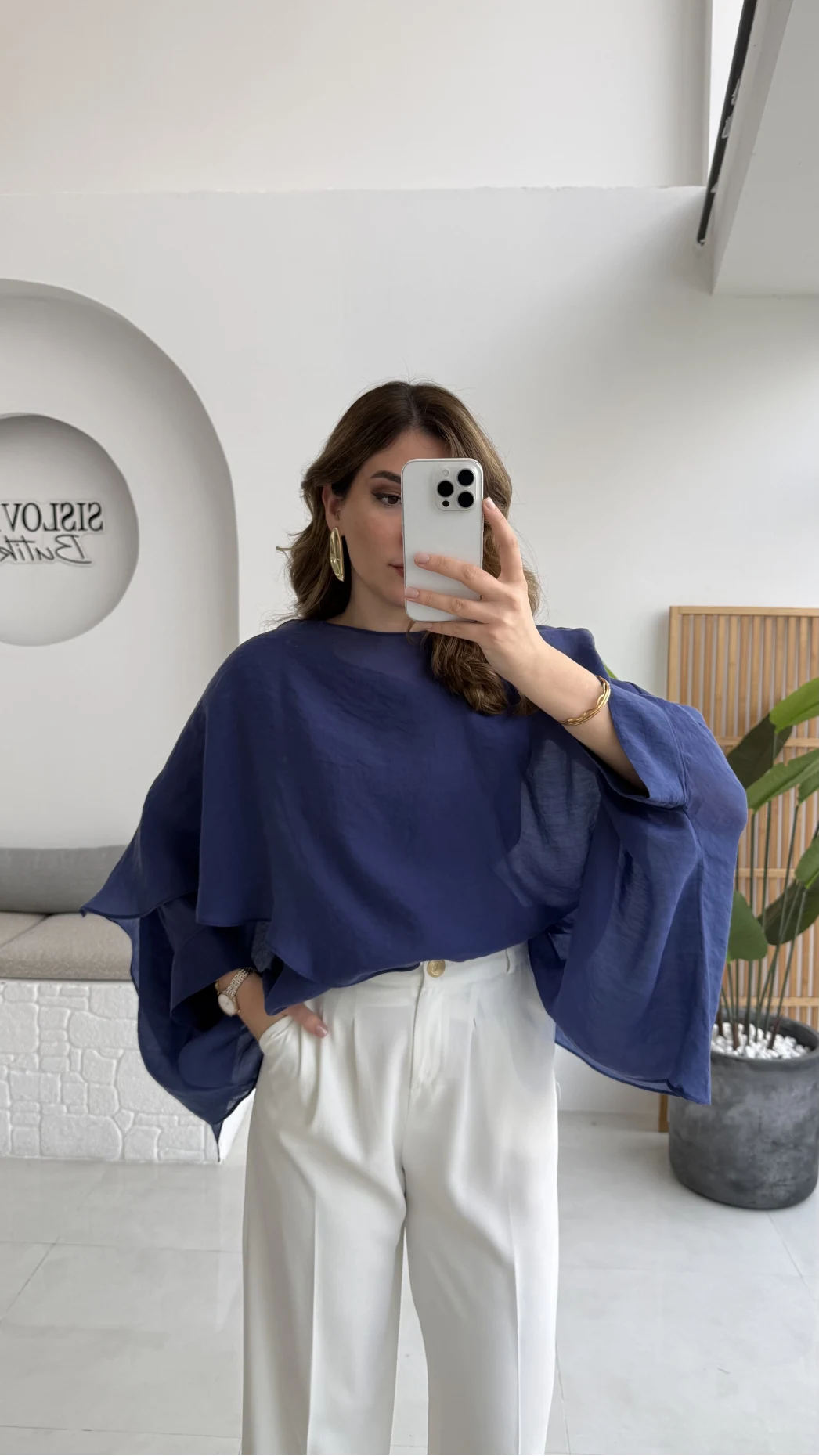 Uçuşan Pelerin Bluz - Lacivert - Kod: 5026