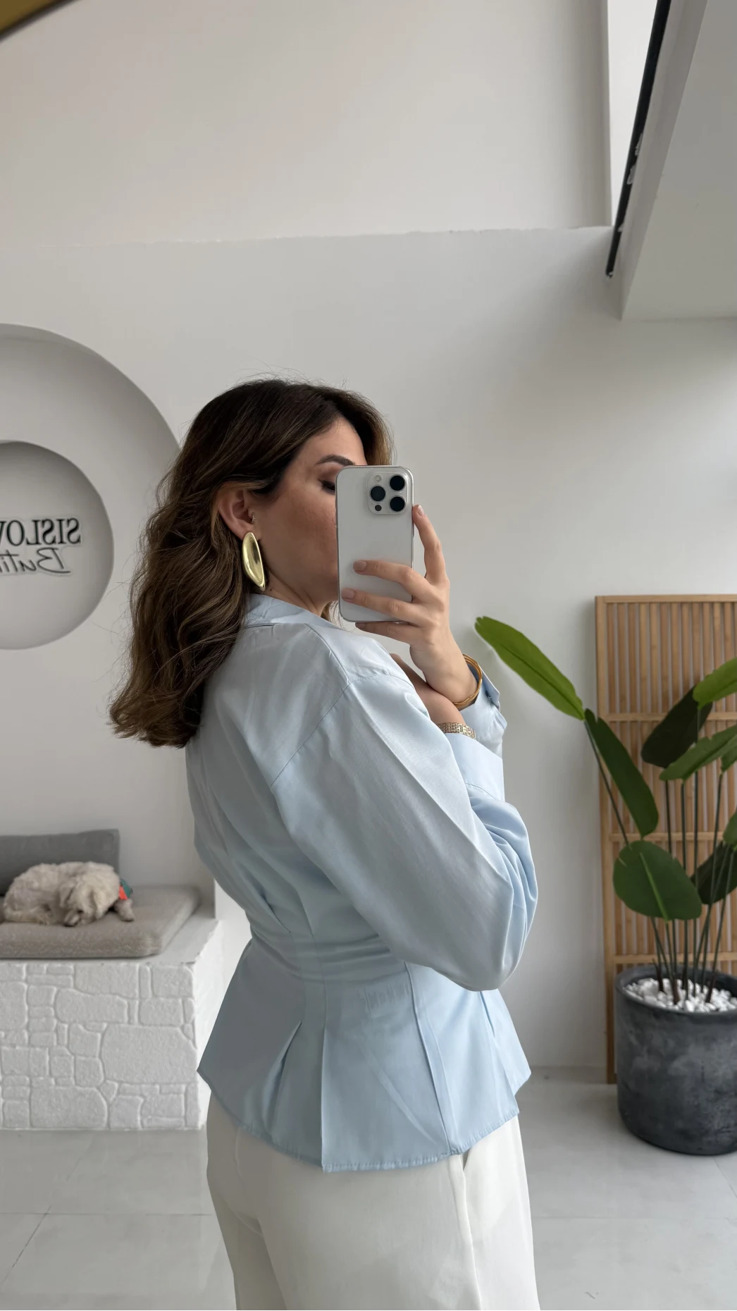 Missy Beli Pile Detay V Yaka Gömlek - Mavi - Kod: 2222