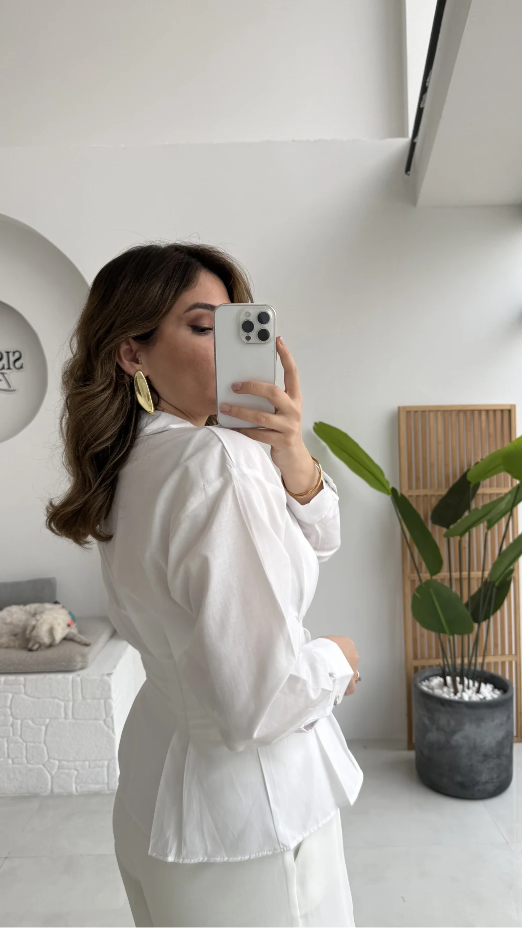 Missy Beli Pile Detay V Yaka Gömlek - Beyaz - Kod: 2222