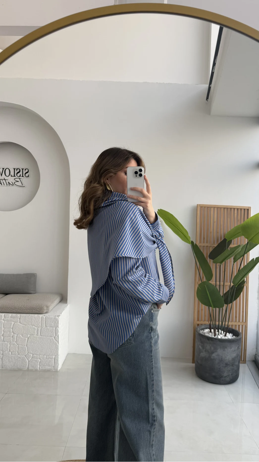 Çizgili Şallı Gömlek - Gri-Mavi - Kod: 5046