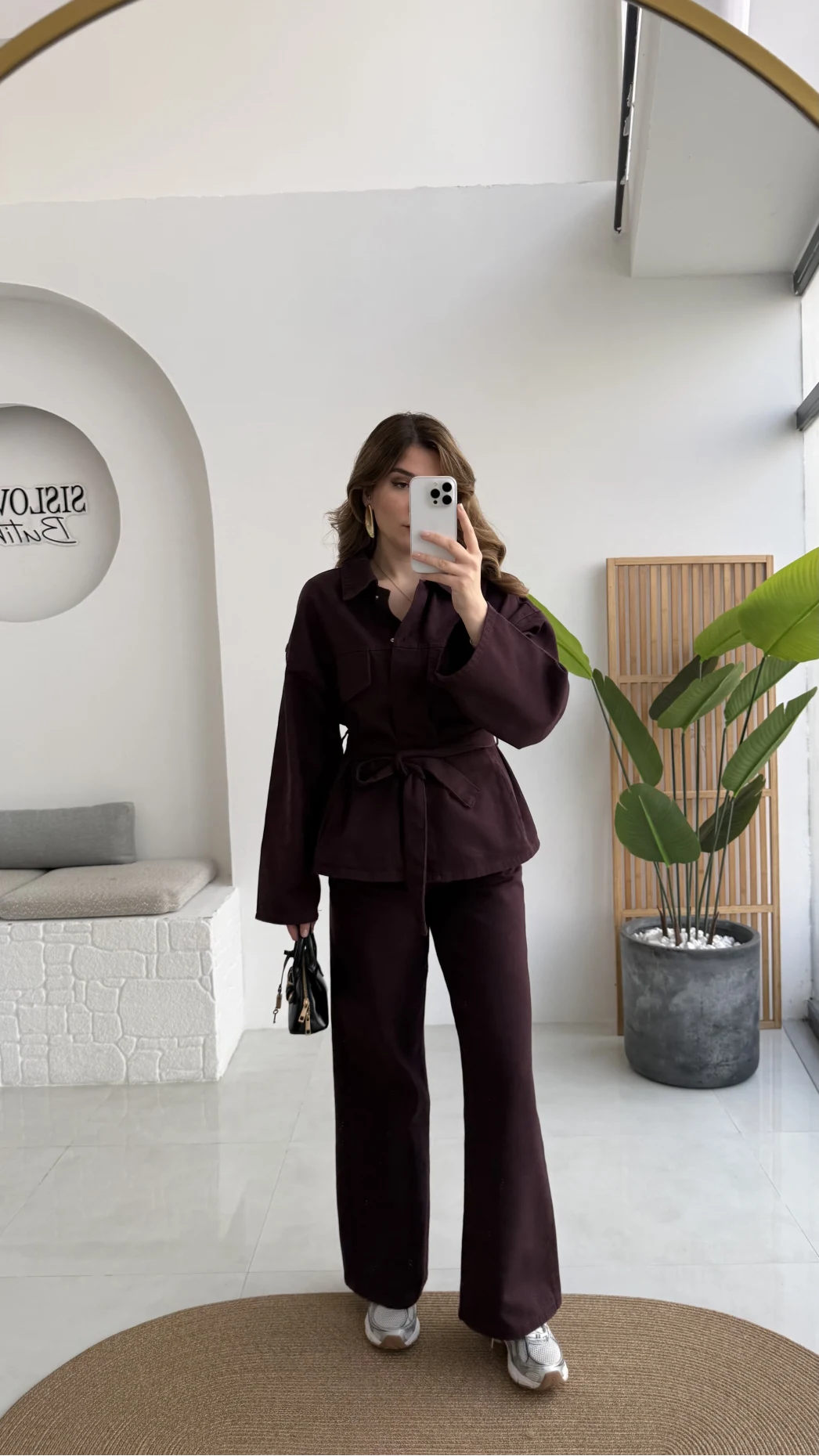 Nancy Kuşaklı Kot Gabardin Takım - Mürdüm - Kod: 6001