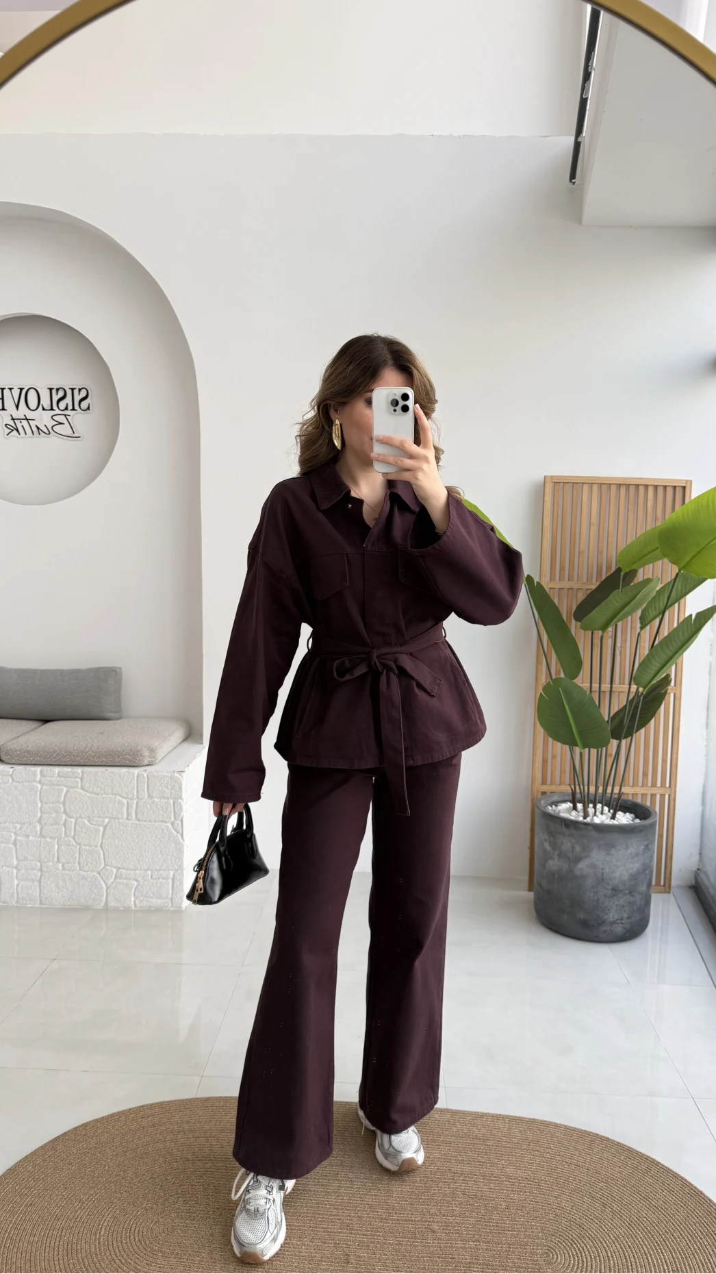 Nancy Kuşaklı Kot Gabardin Takım - Mürdüm - Kod: 6001