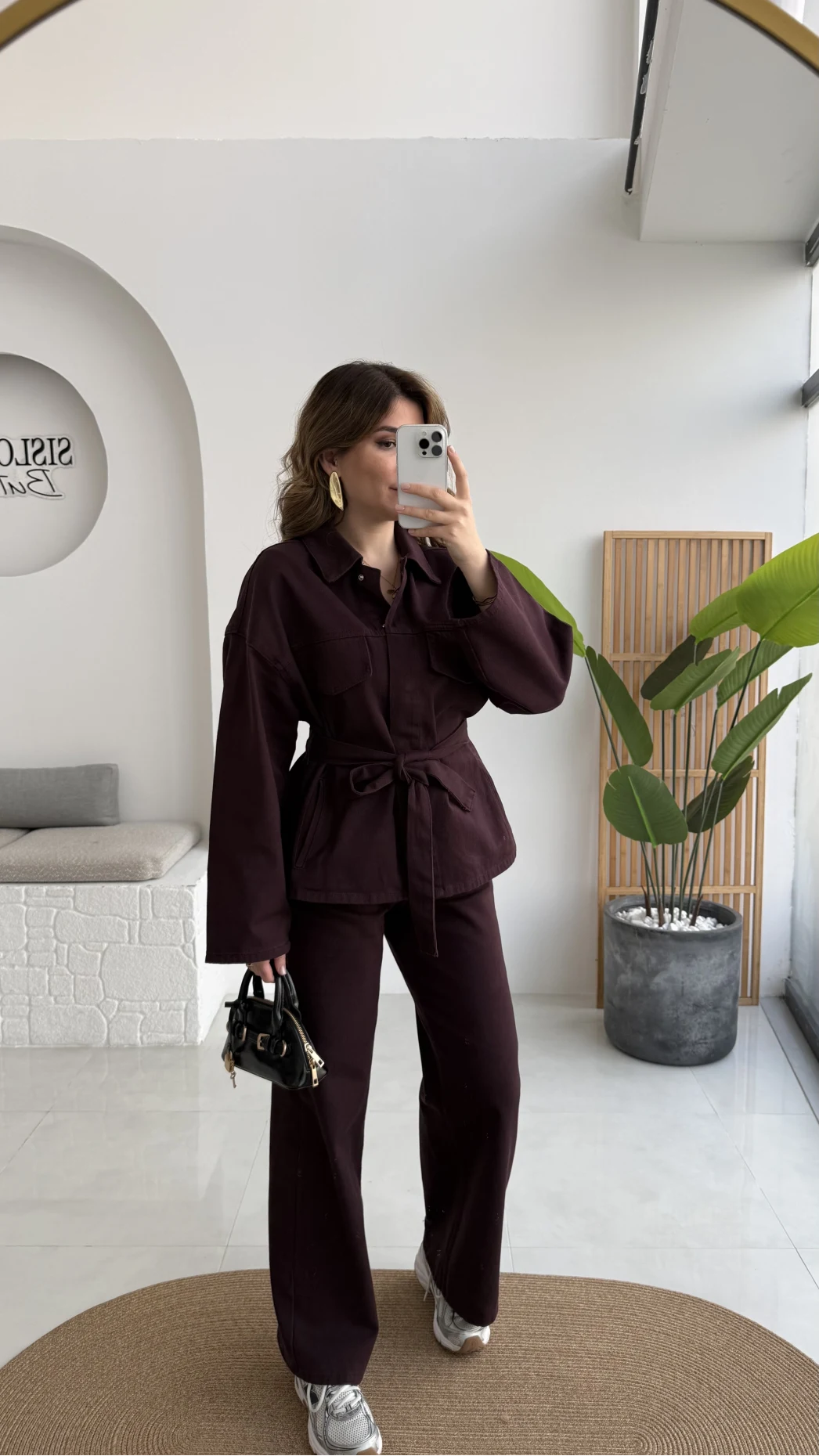 Nancy Kuşaklı Kot Gabardin Takım - Mürdüm - Kod: 6001