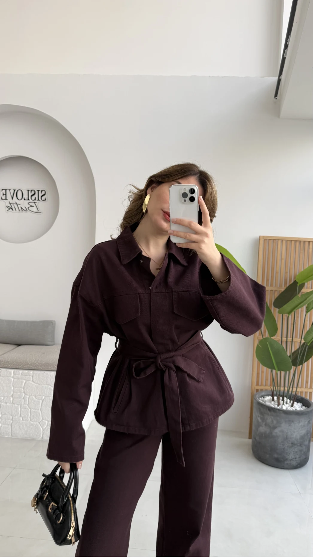 Nancy Kuşaklı Kot Gabardin Takım - Mürdüm - Kod: 6001