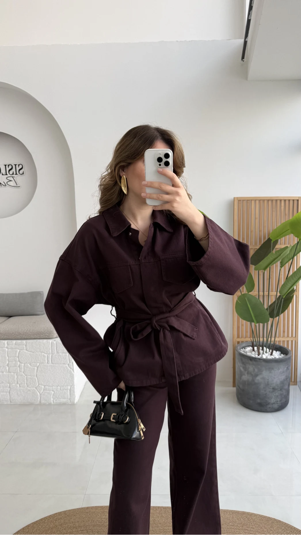 Nancy Kuşaklı Kot Gabardin Takım - Mürdüm - Kod: 6001