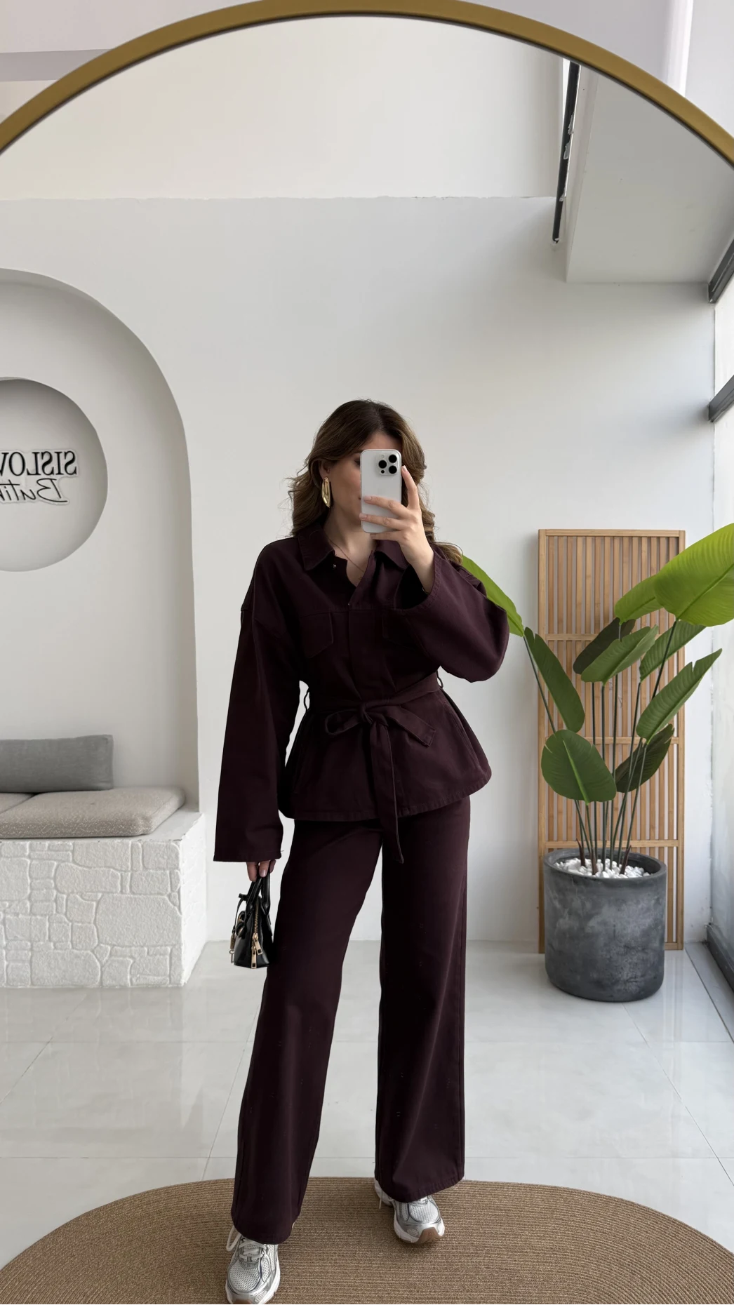 Nancy Kuşaklı Kot Gabardin Takım - Mürdüm - Kod: 6001