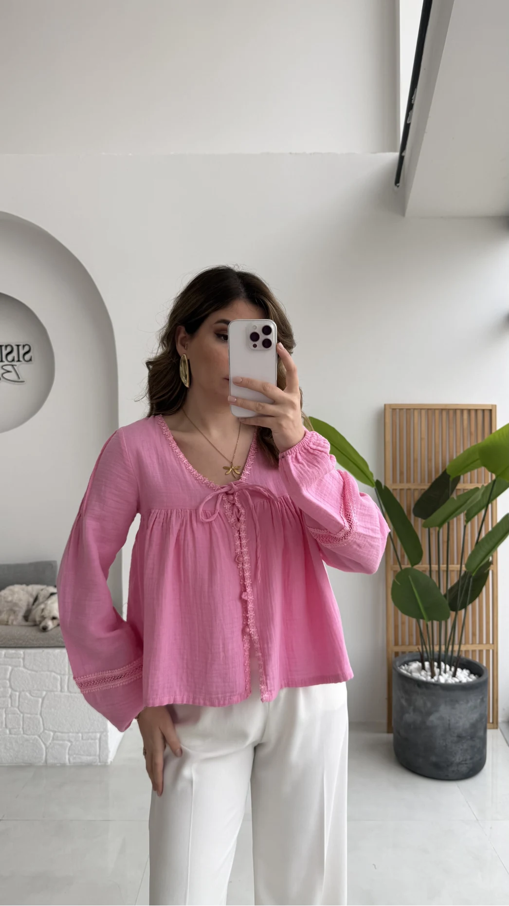 Peri İnci Detay Pembe Bluz