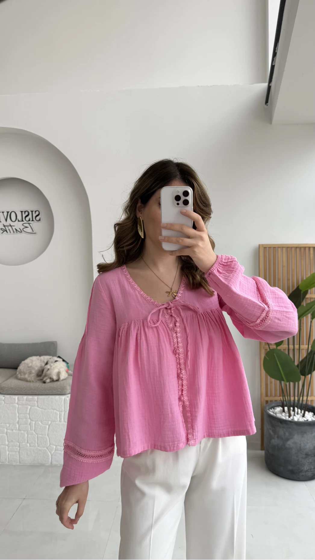 Peri İnci Detay Pembe Bluz