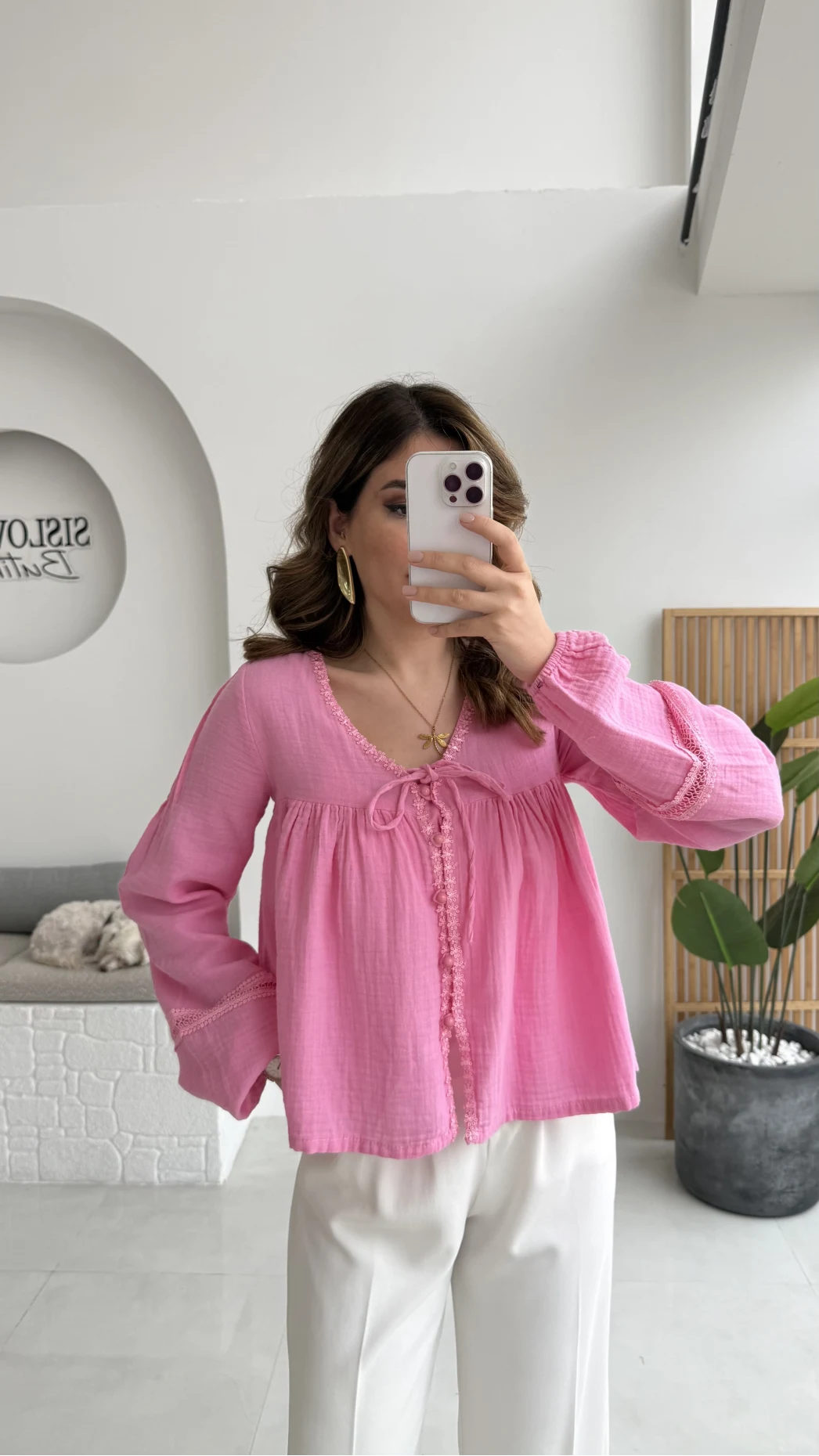 Peri İnci Detay Pembe Bluz