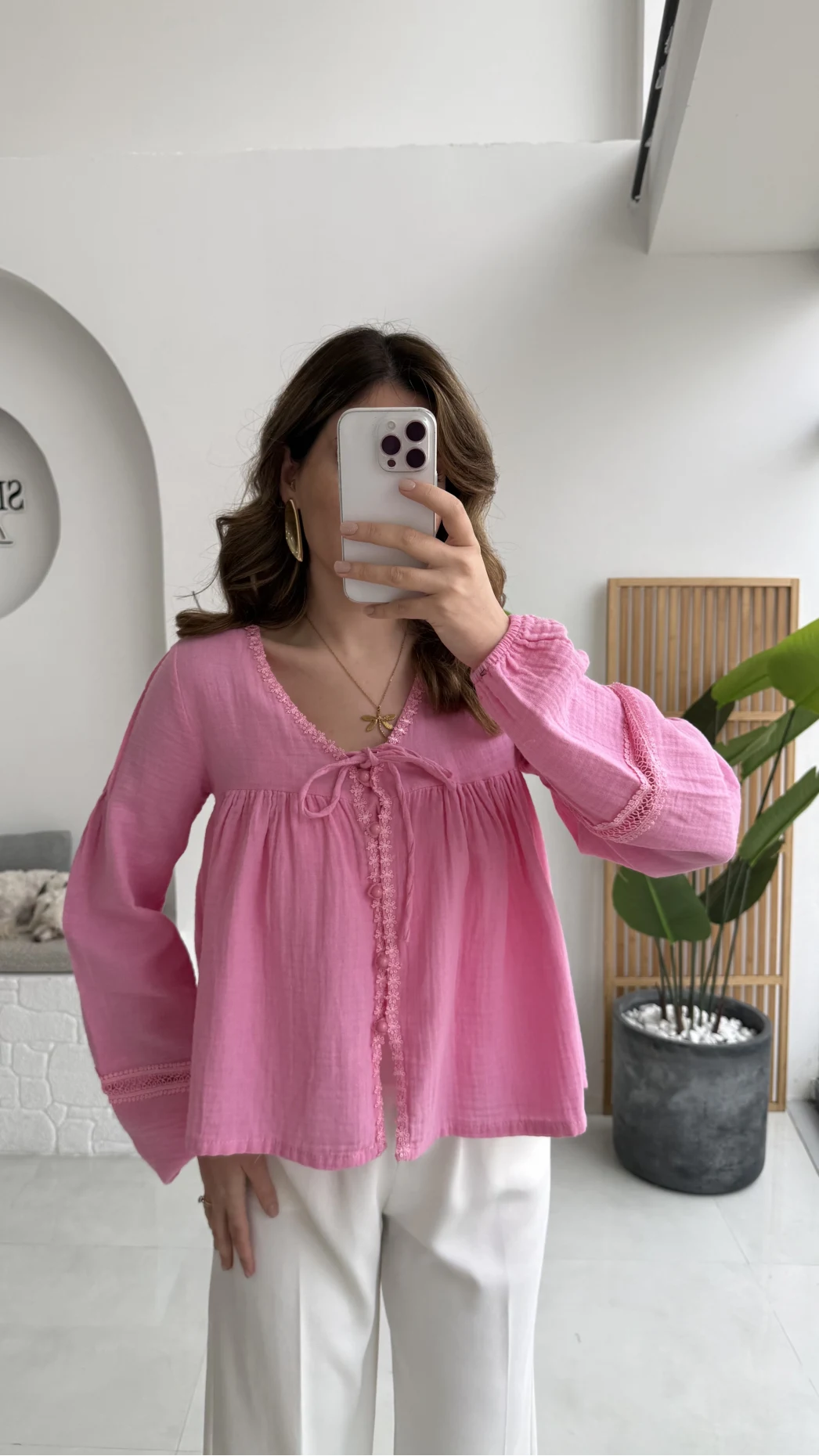 Peri İnci Detay Pembe Bluz