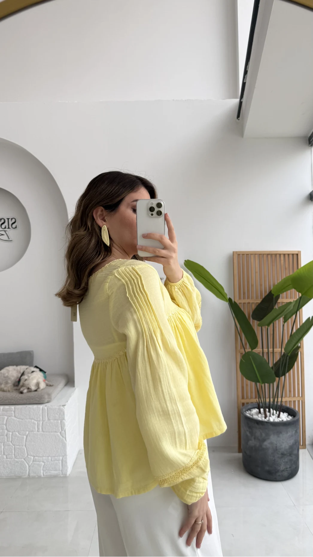 Peri İnci Detay Sarı Bluz