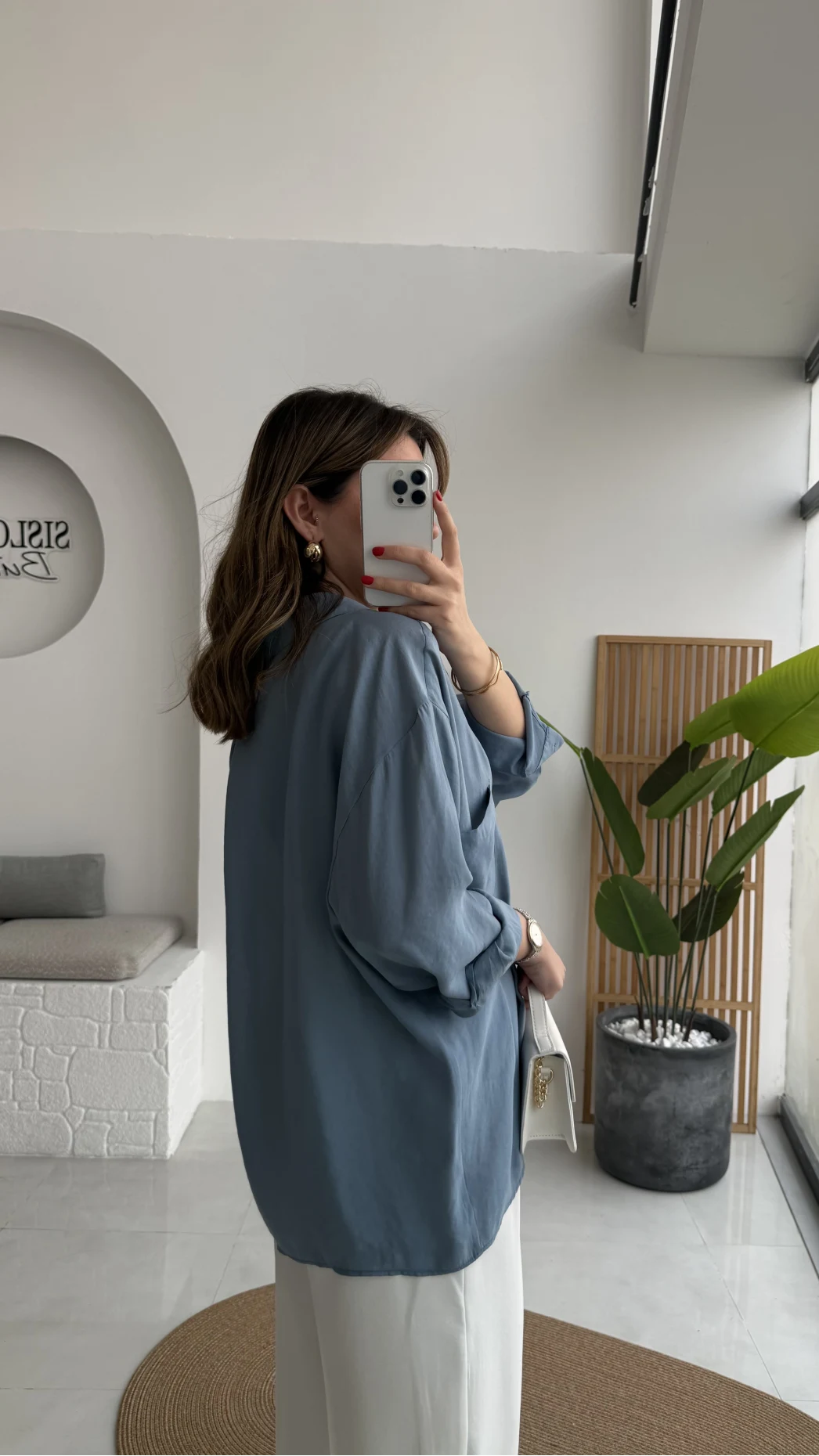 İndigo Mavi Oversize Tensel Gömlek Kod: 4612