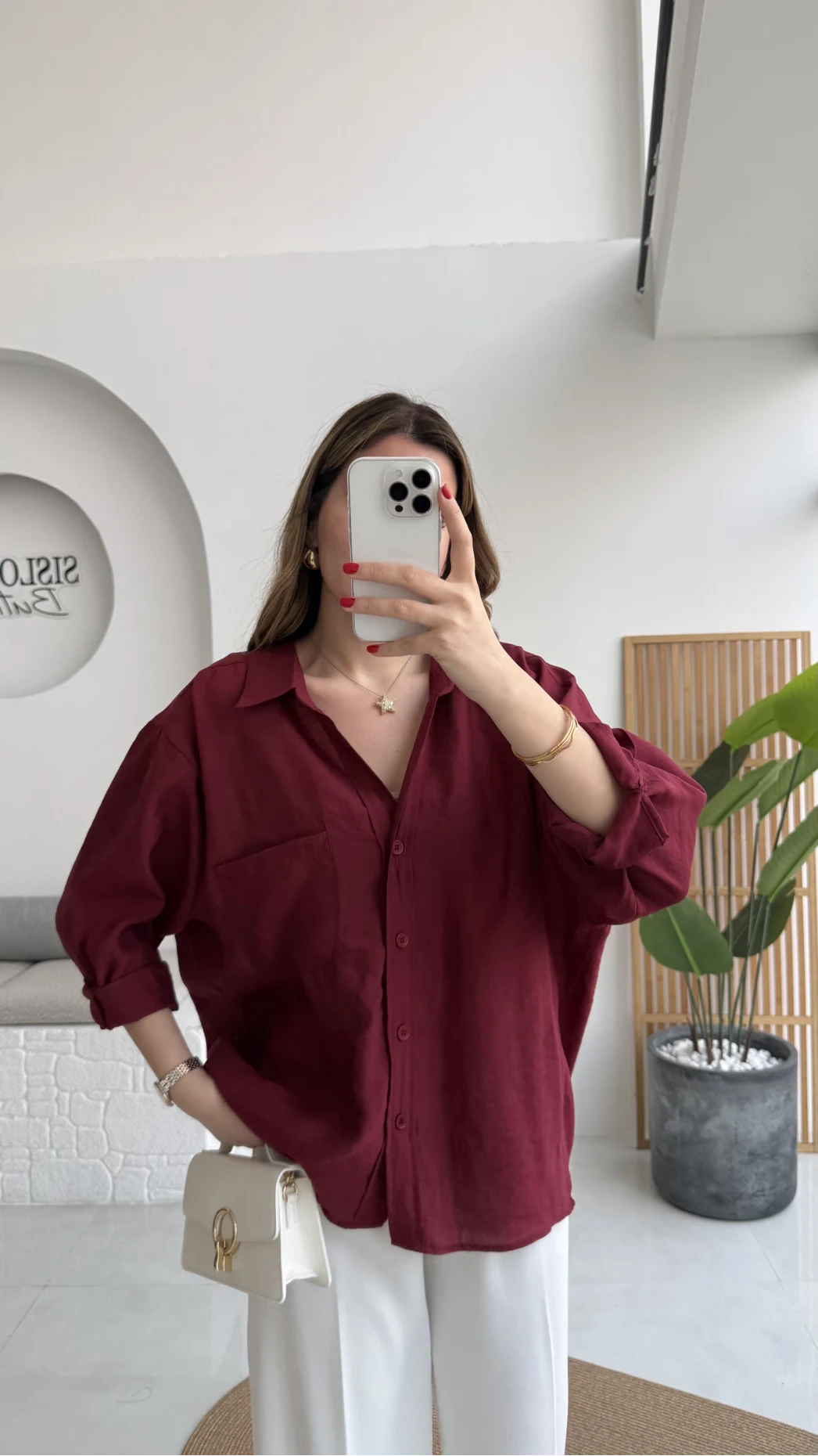 Bordo Oversize Tensel Gömlek Kod: 4612