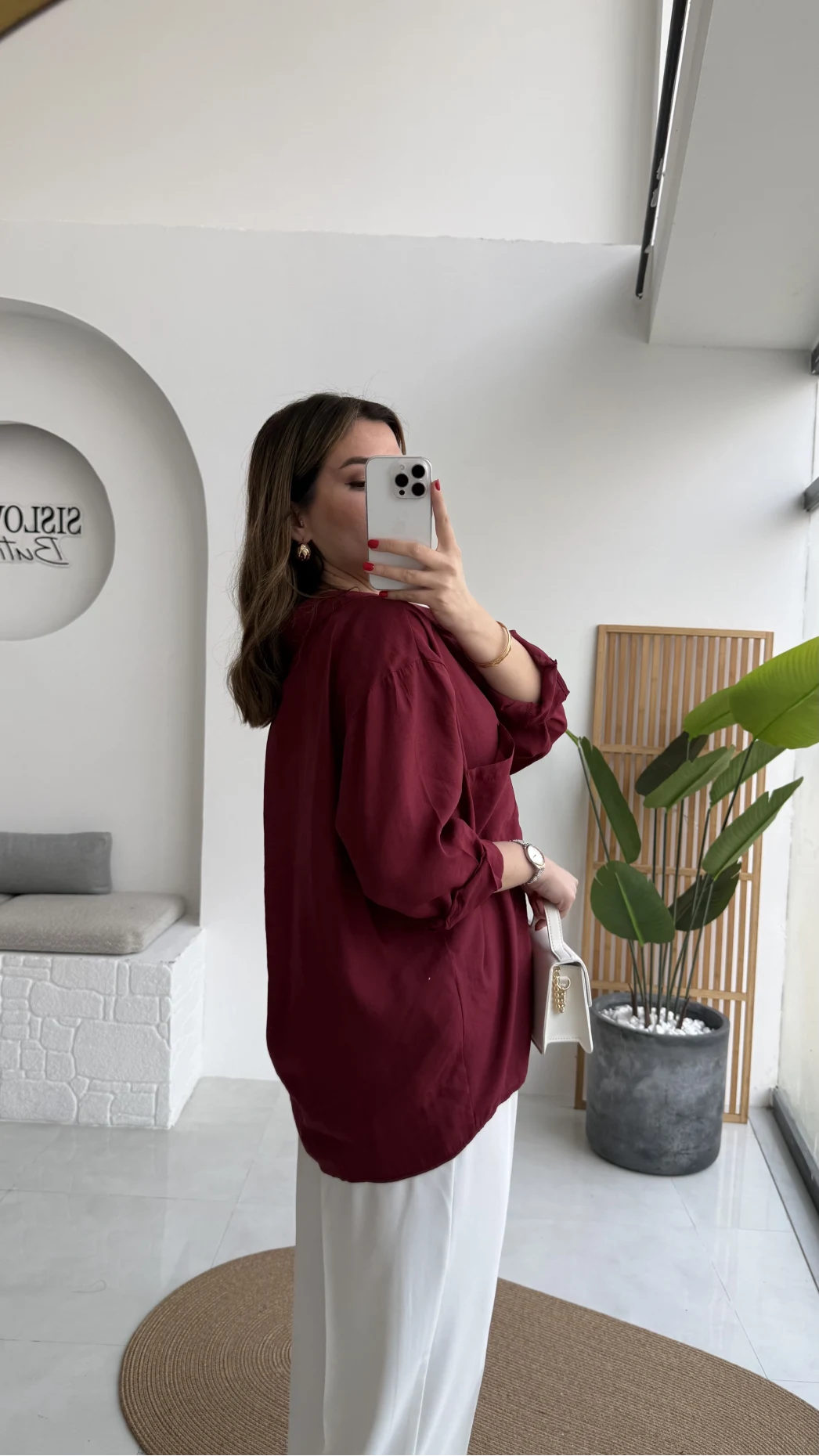 Bordo Oversize Tensel Gömlek Kod: 4612