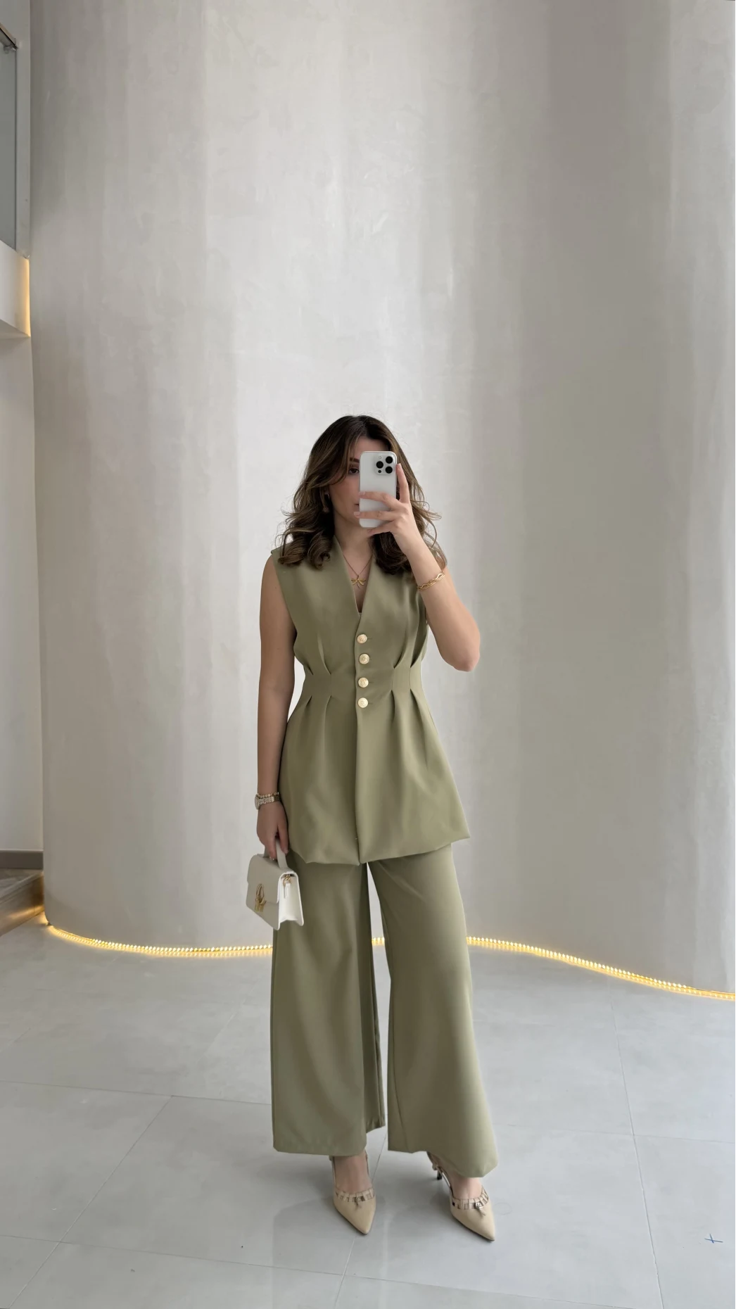 Alira Gold Düğmeli Bel Pile Detaylı Yelek Takım - Mint - Kod: 8011