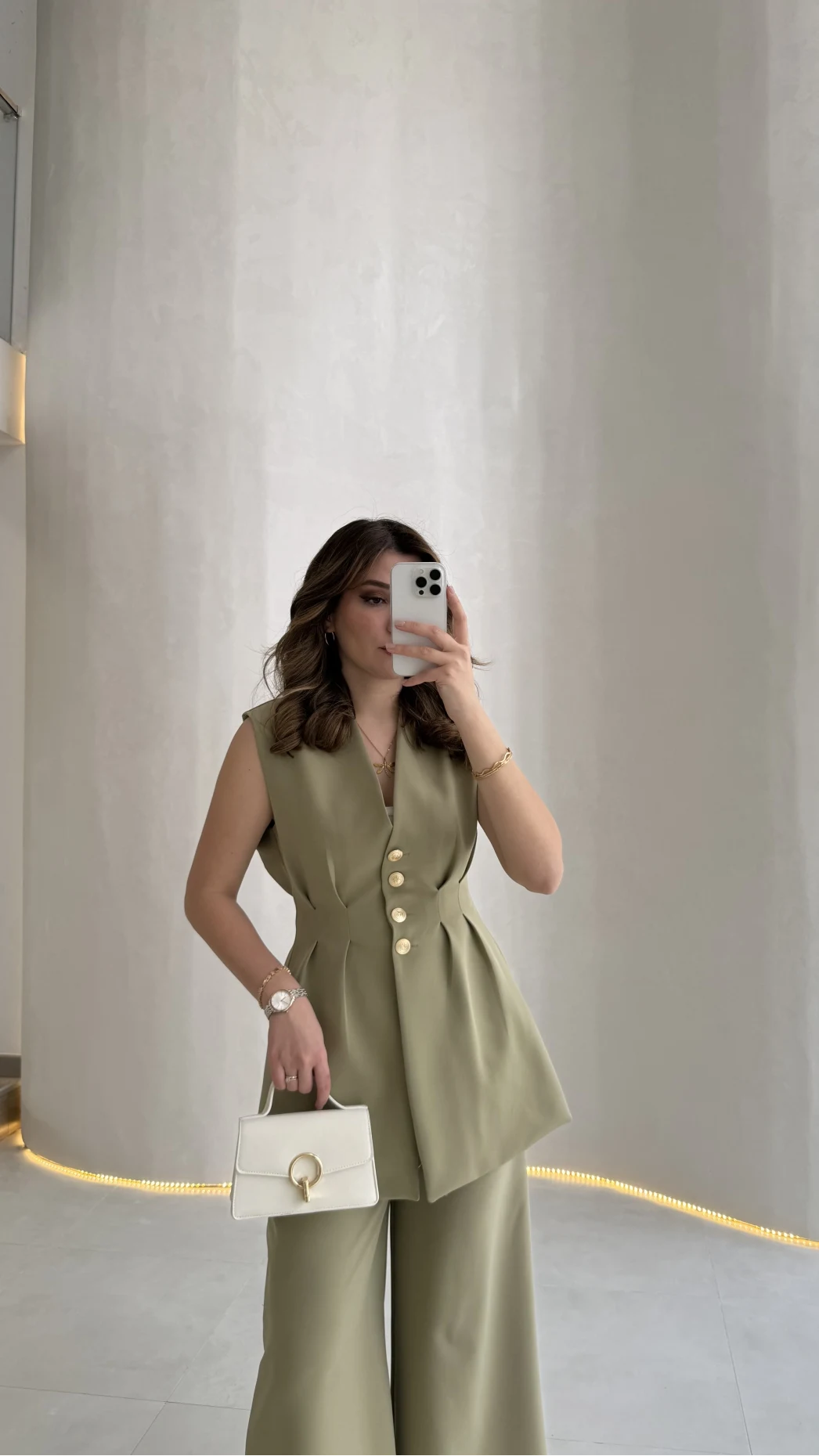 Alira Gold Düğmeli Bel Pile Detaylı Yelek Takım - Mint - Kod: 8011