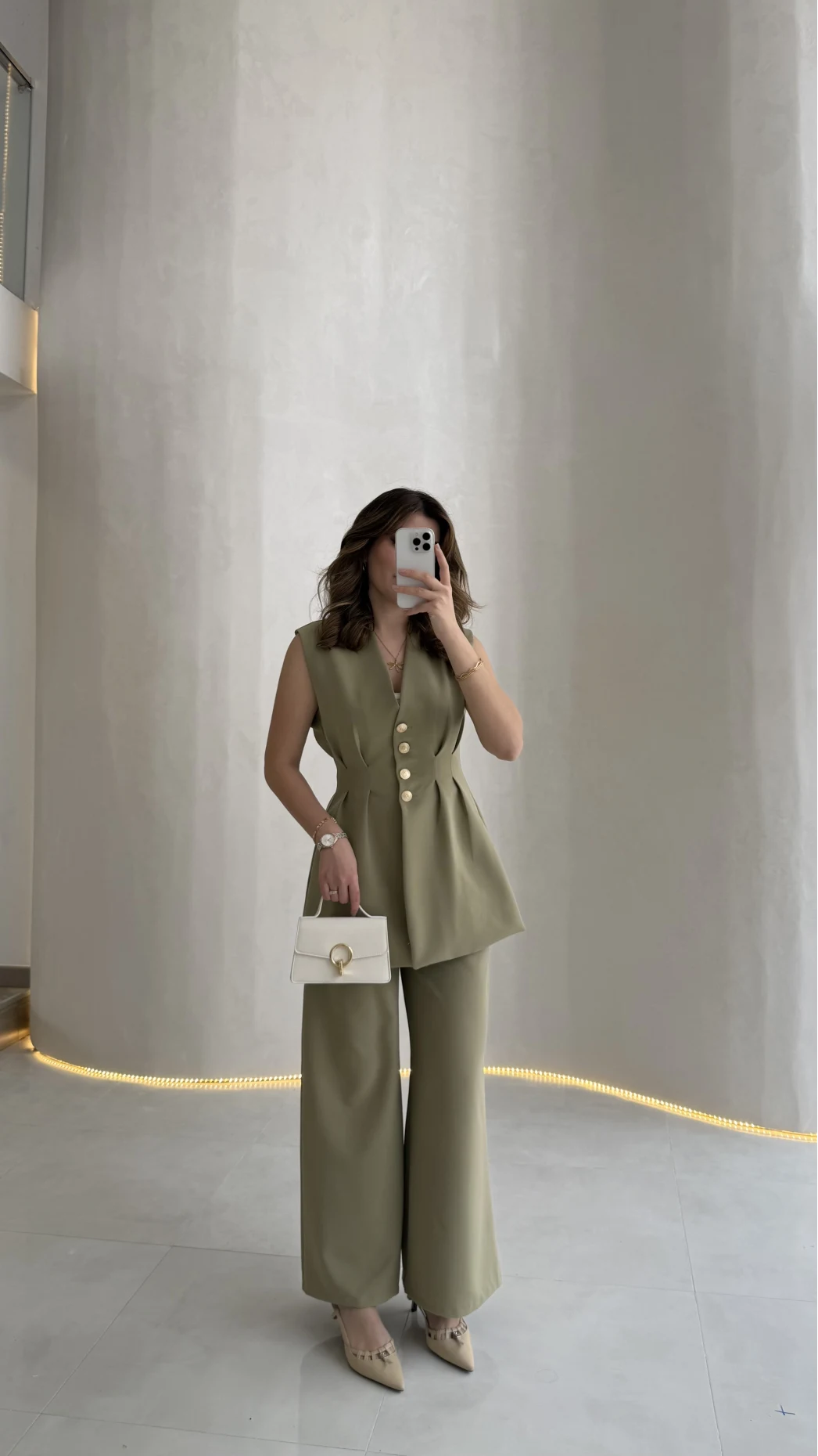 Alira Gold Düğmeli Bel Pile Detaylı Yelek Takım - Mint - Kod: 8011