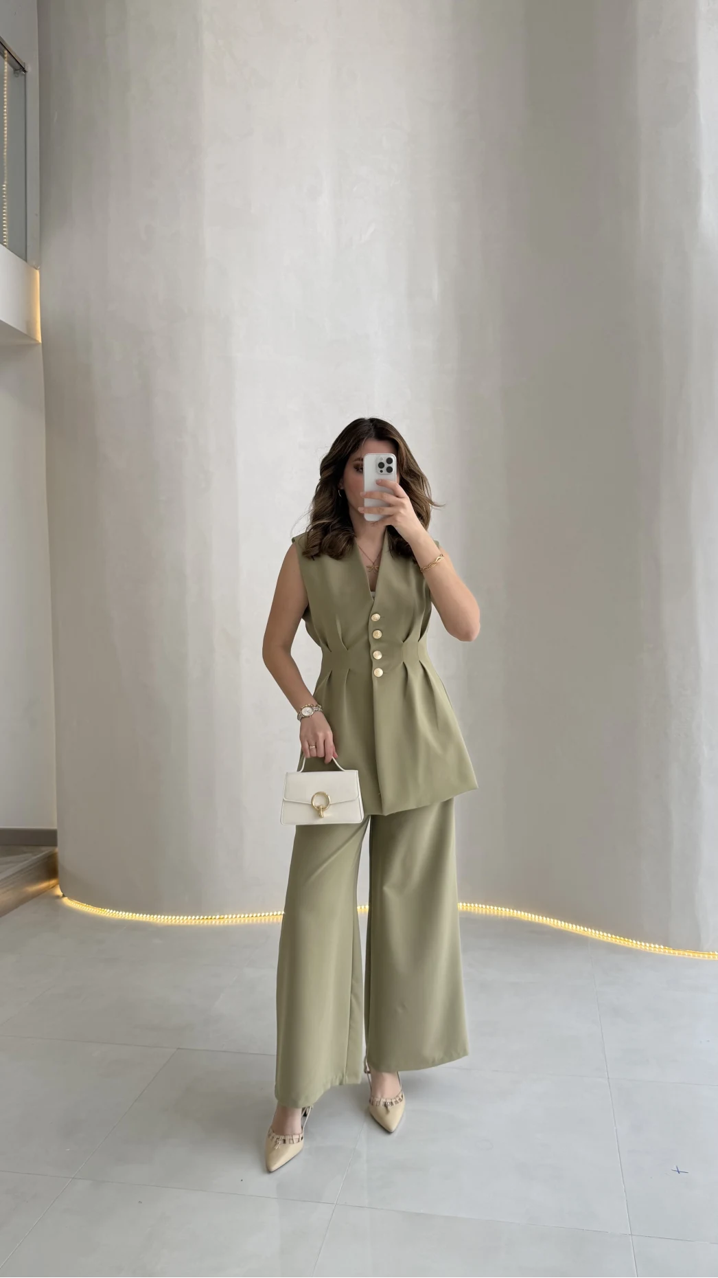 Alira Gold Düğmeli Bel Pile Detaylı Yelek Takım - Mint - Kod: 8011