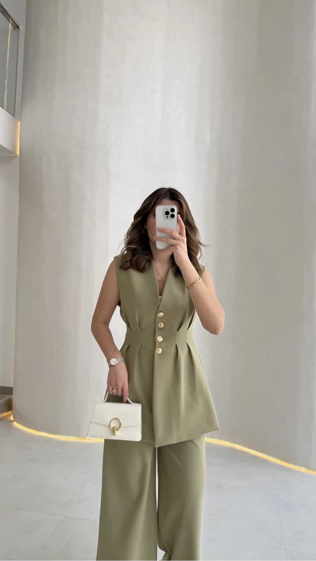 Alira Gold Düğmeli Bel Pile Detaylı Yelek Takım - Mint - Kod: 8011