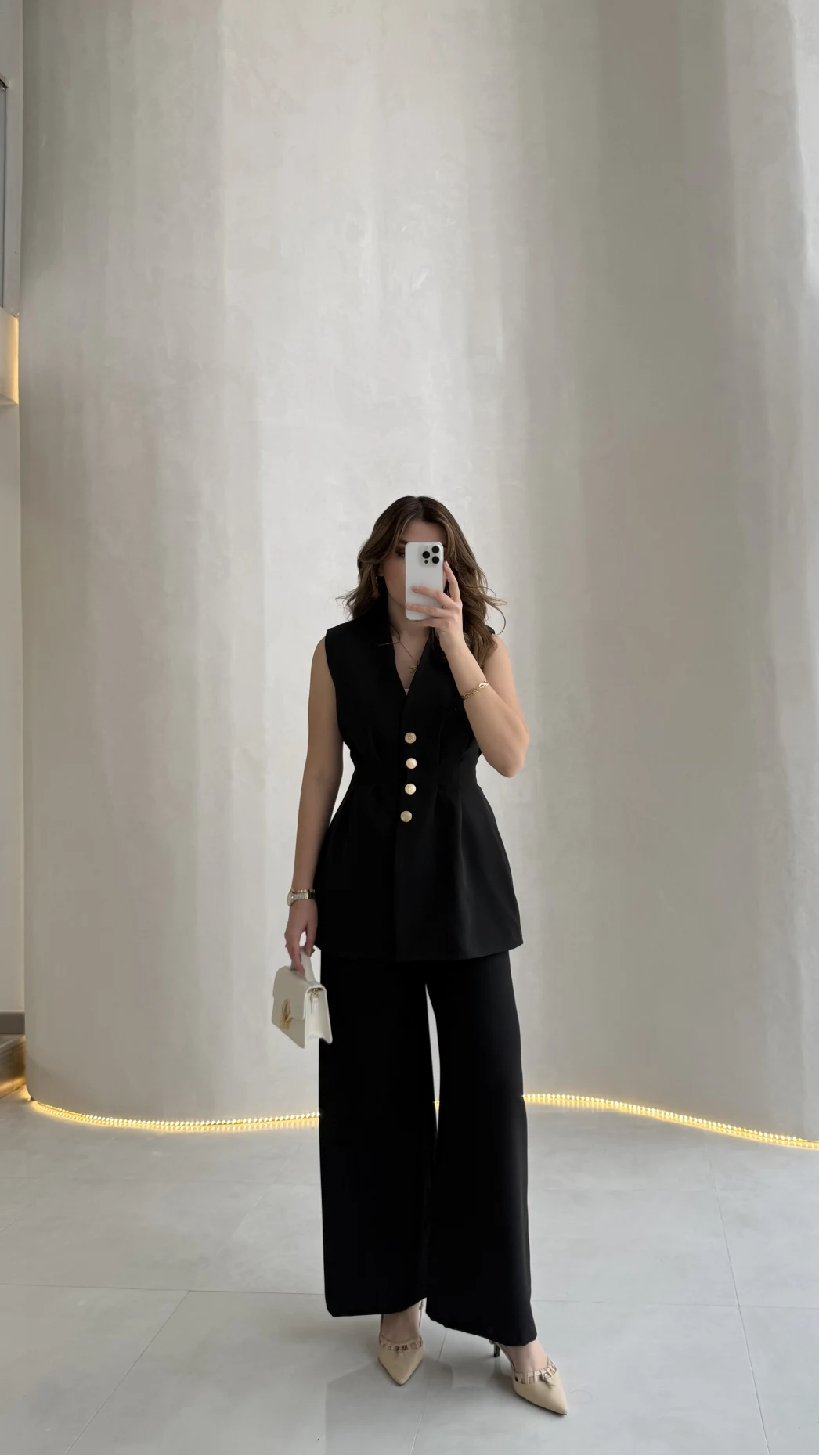 Alira Gold Düğmeli Bel Pile Detaylı Yelek Takım - Siyah - Kod: 8011