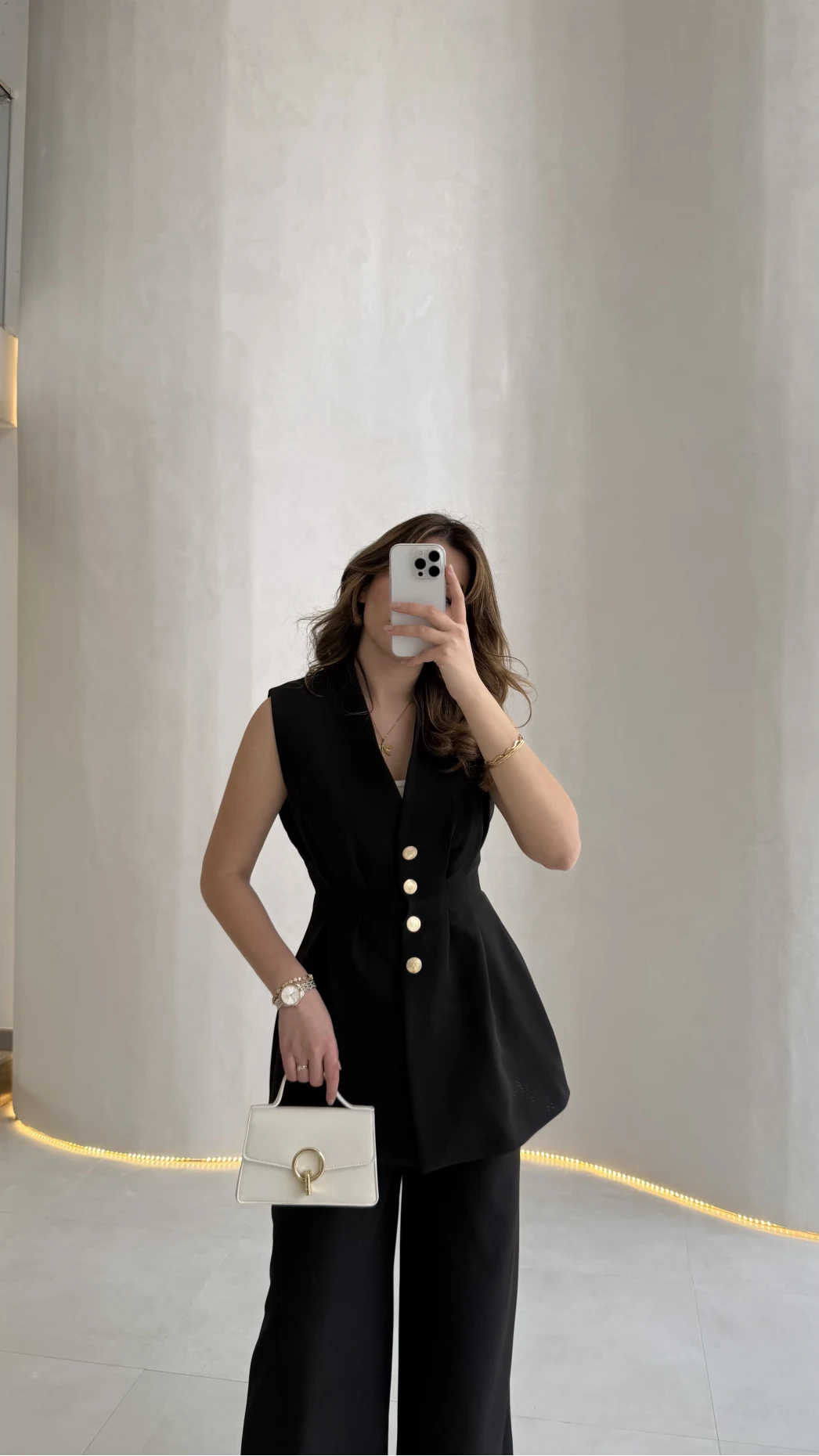 Alira Gold Düğmeli Bel Pile Detaylı Yelek Takım - Siyah - Kod: 8011