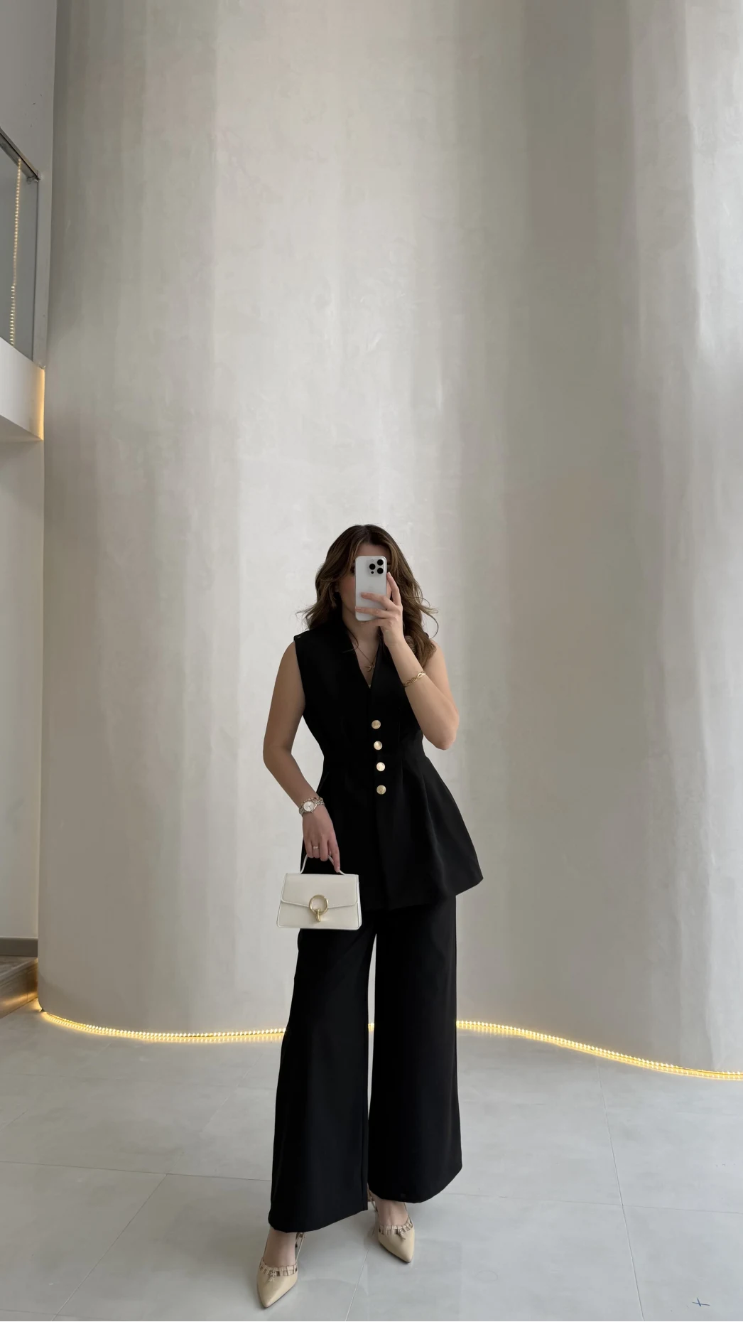 Alira Gold Düğmeli Bel Pile Detaylı Yelek Takım - Siyah - Kod: 8011