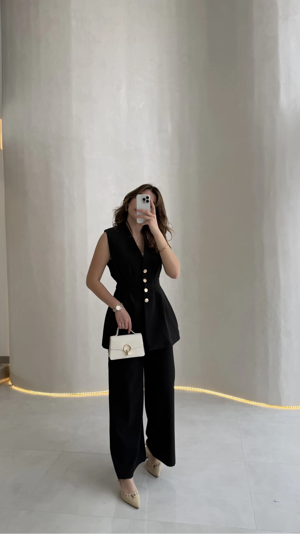 Alira Gold Düğmeli Bel Pile Detaylı Yelek Takım - Siyah - Kod: 8011