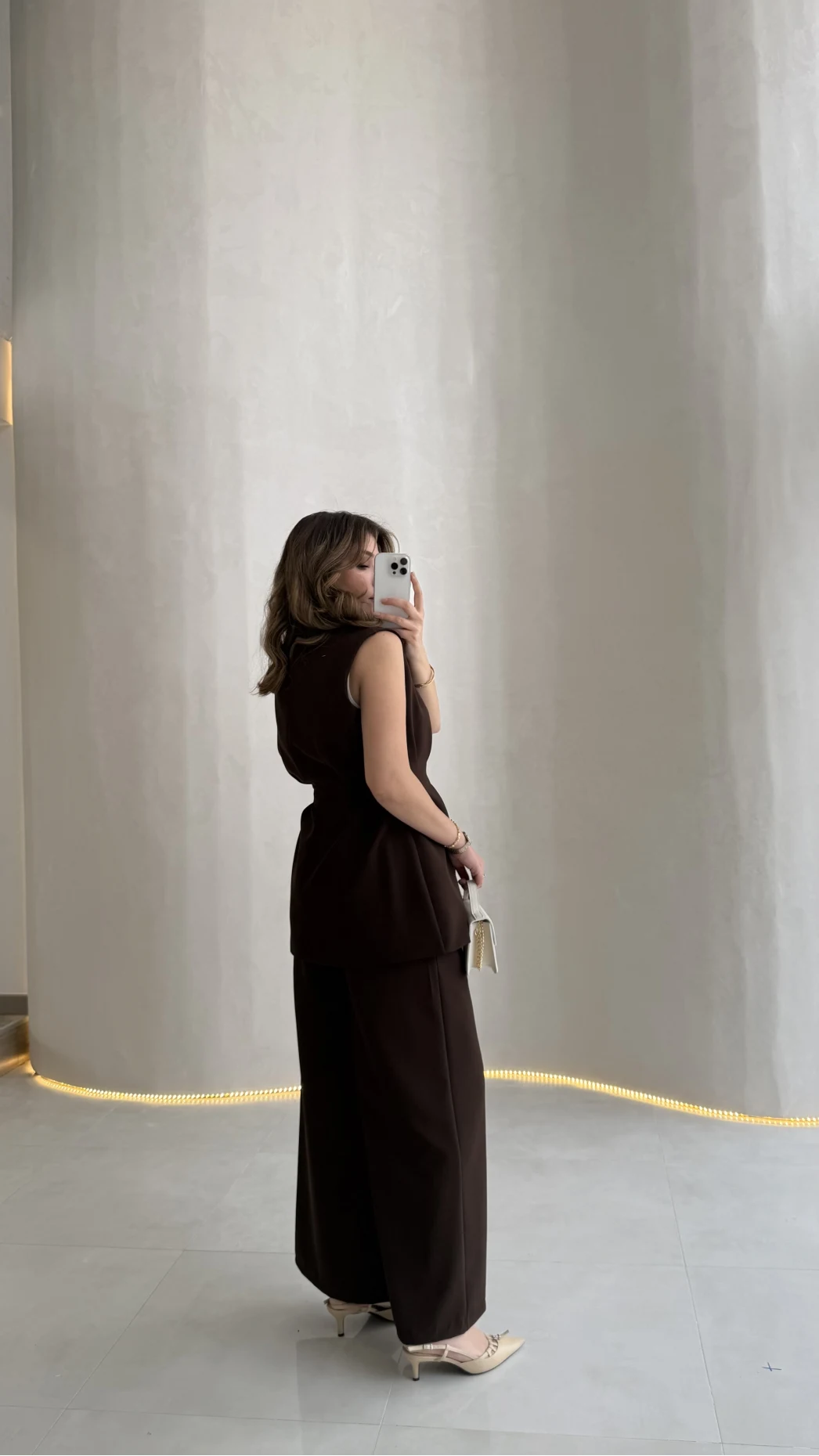 Alira Gold Düğmeli Bel Pile Detaylı Yelek Takım - Acı Kahve - Kod: 8011